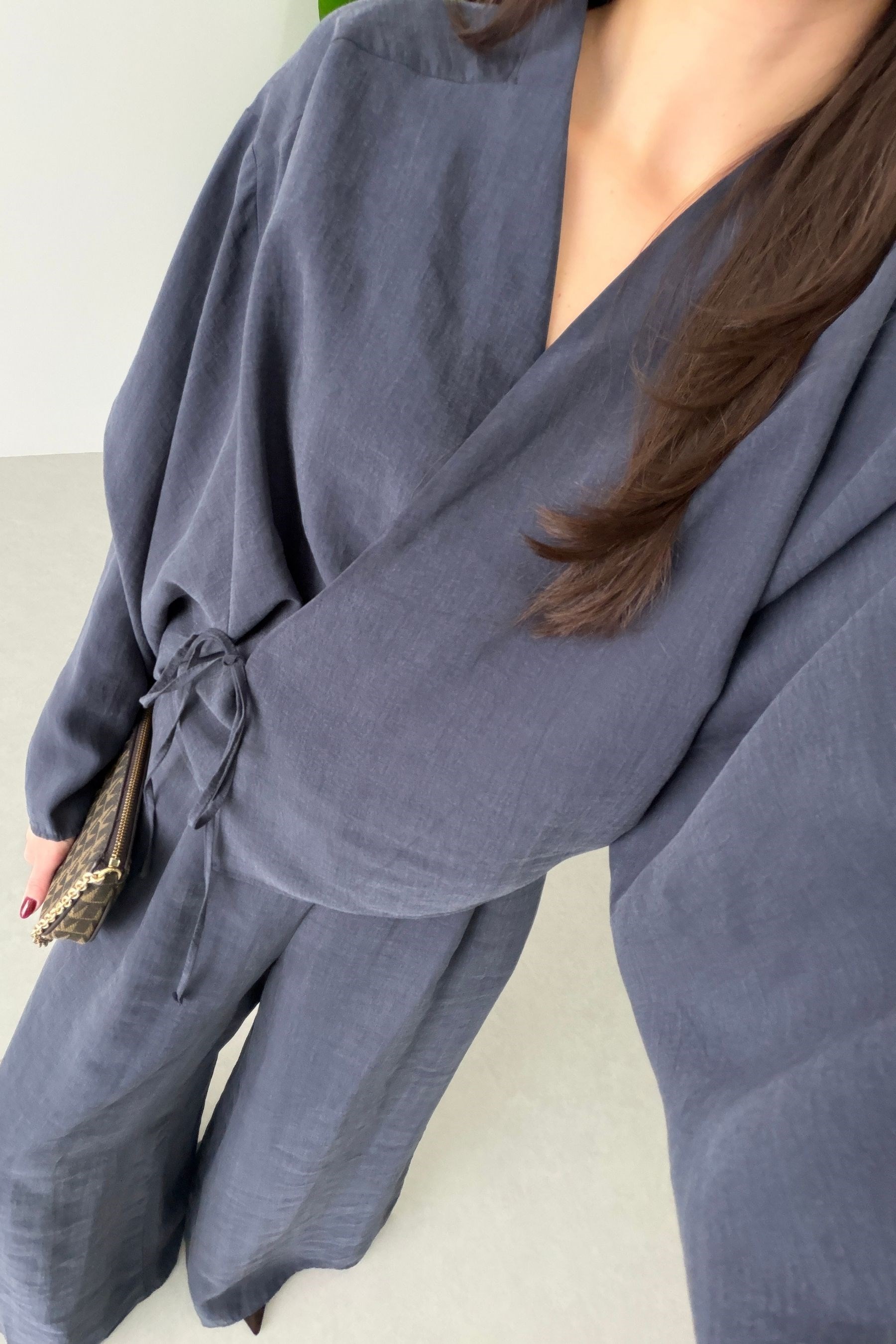 Limba Lacivert Tensel Kimono Pantolon Takım