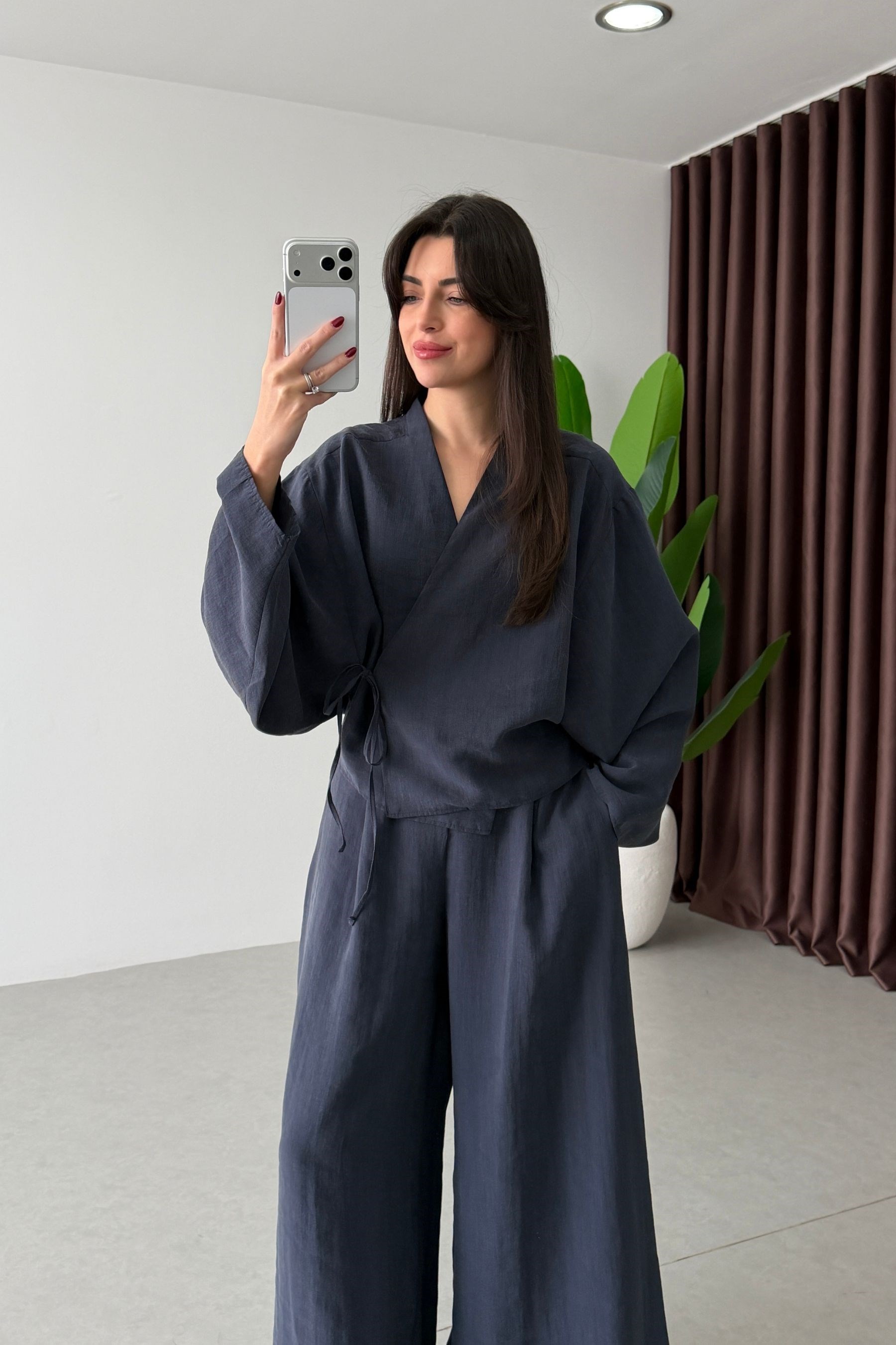 Limba Lacivert Tensel Kimono Pantolon Takım