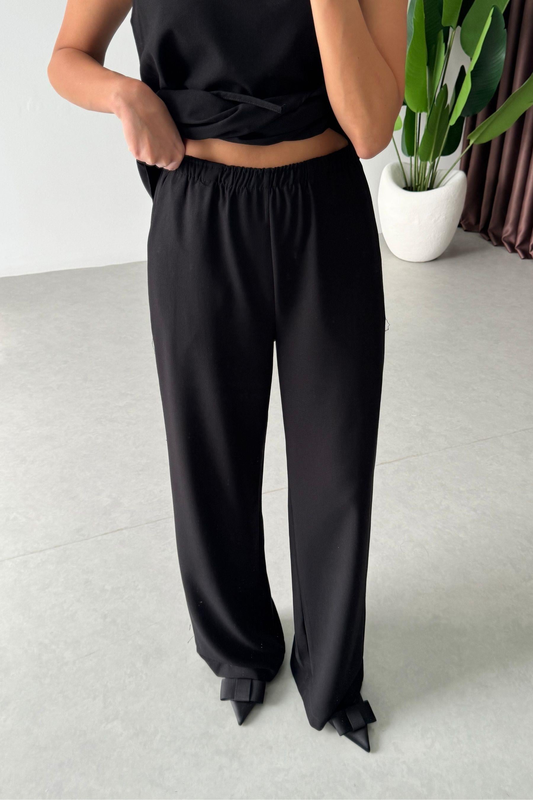 Linez Siyah Asimetrik Bluz Pantolon Takım