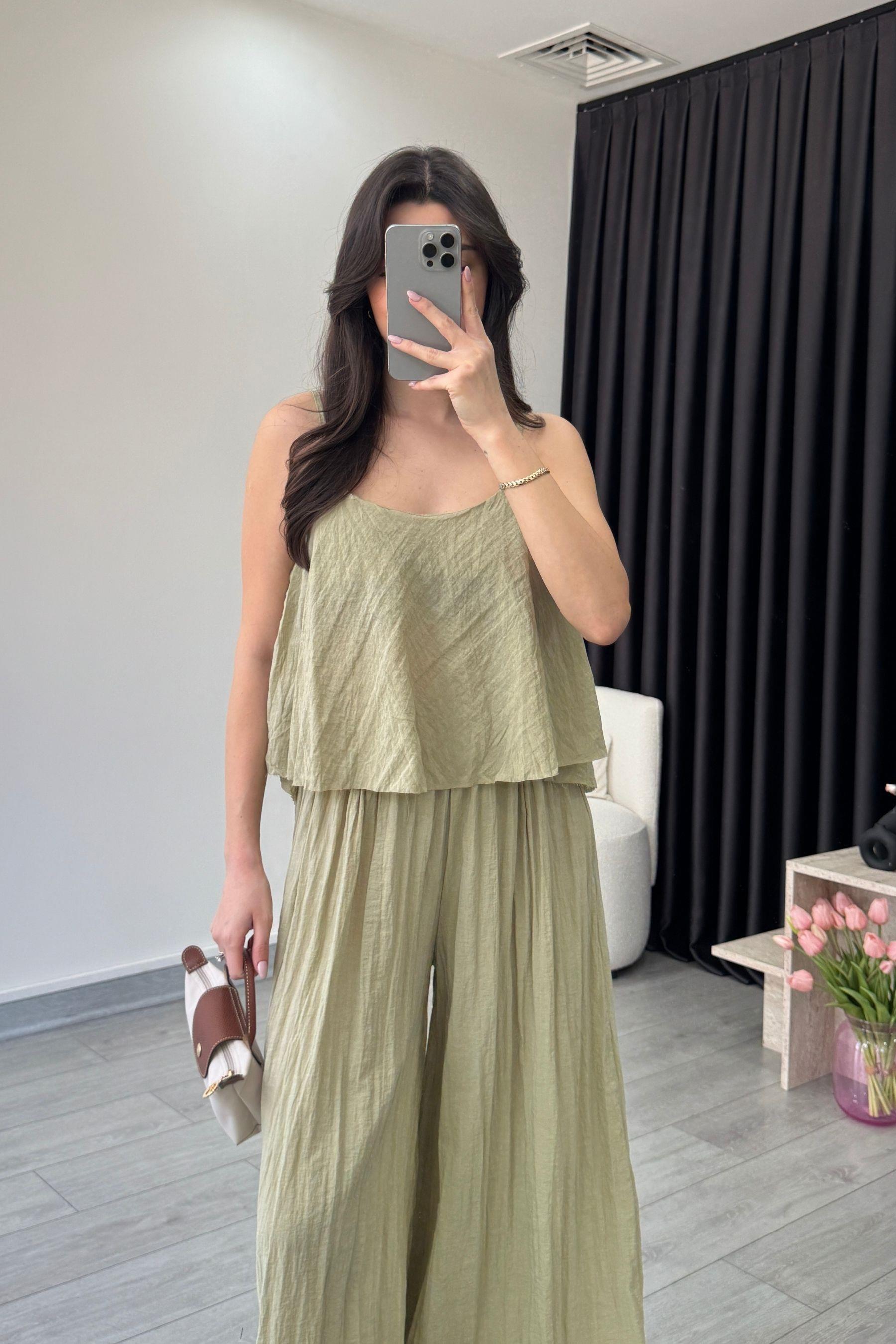 Lore Mint Dokulu Bluz Pantolon Takım