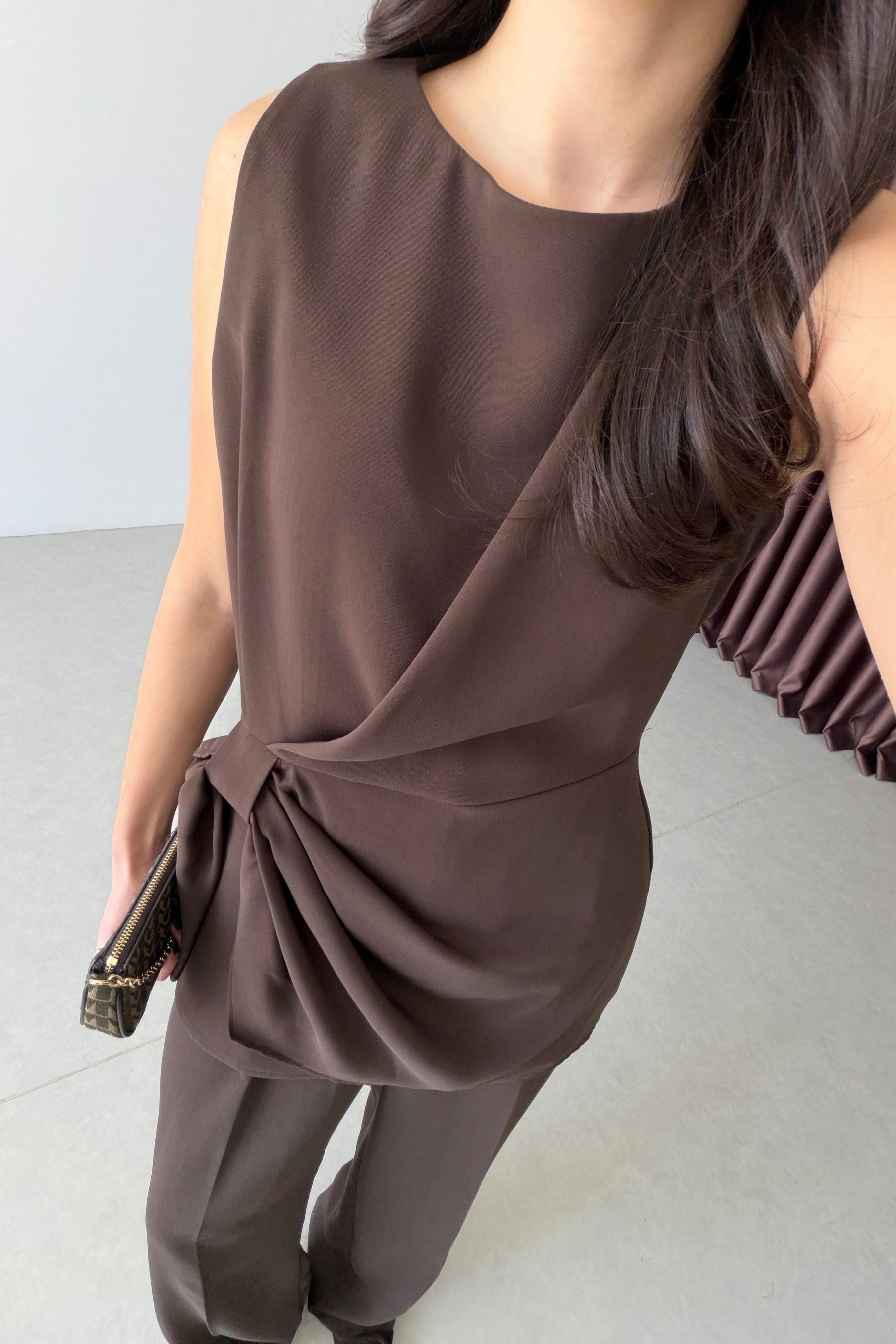 Luisa Kahve Tasarım Bluz Pantolon Takım