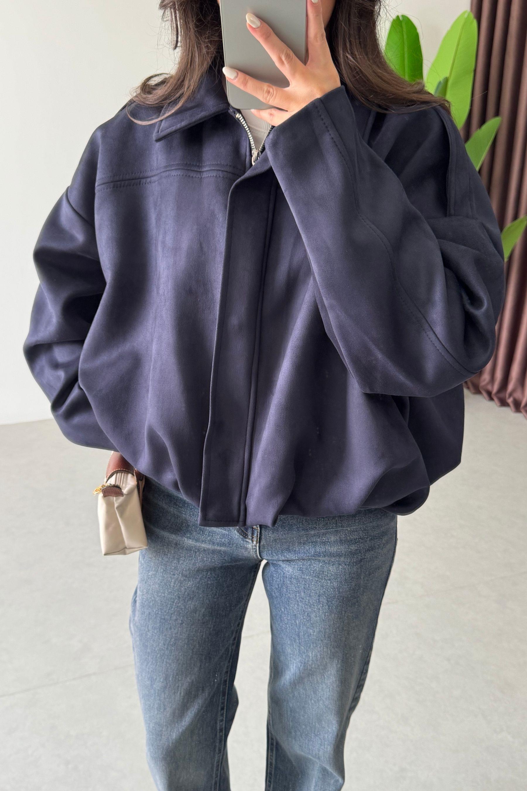 Metis Lacivert Nubuk Bomber Ceket