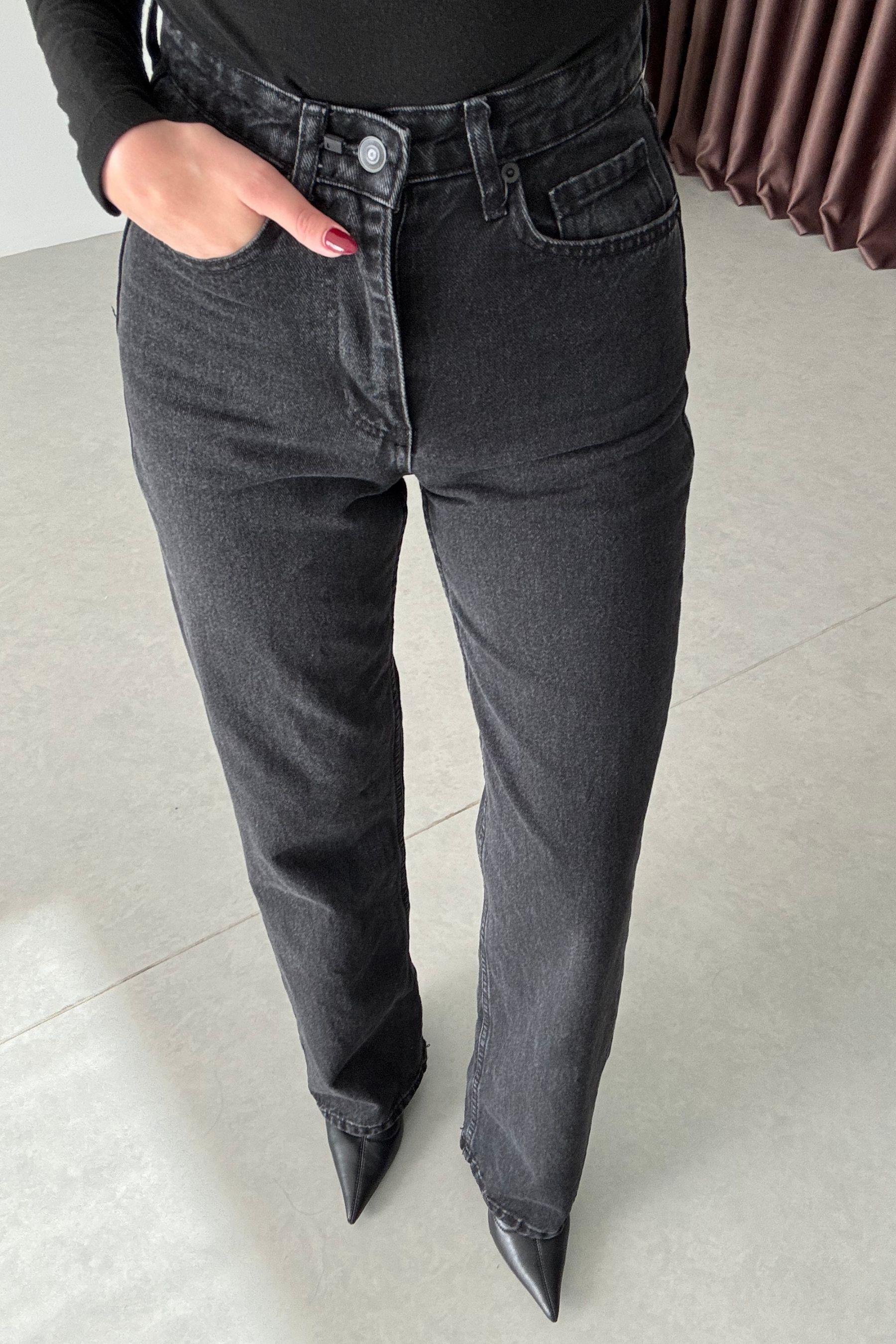 Monet Siyah Eskitmeli Straight Fit Jean