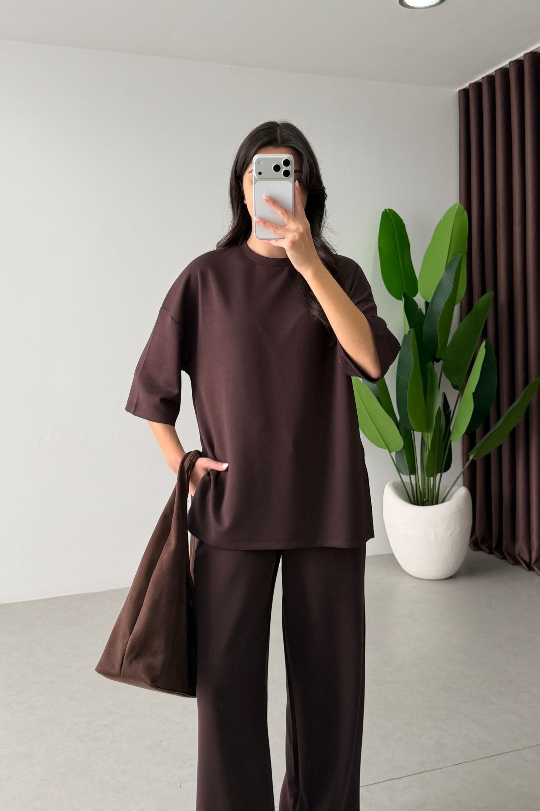 Mono Kahve Oversize Eşofman Takım
