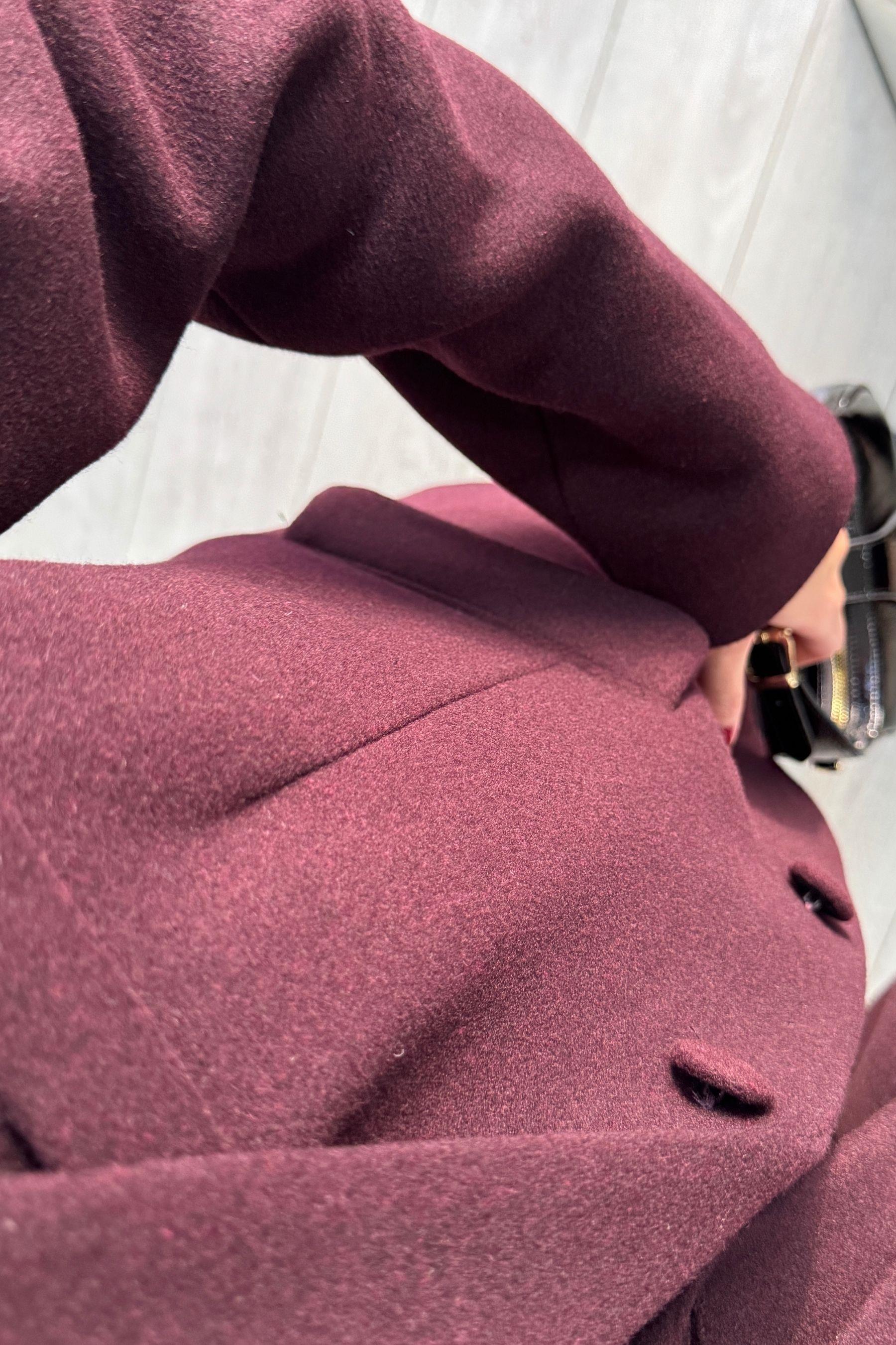 Mürdüm Atkılı Kaşe Blazer Ceket