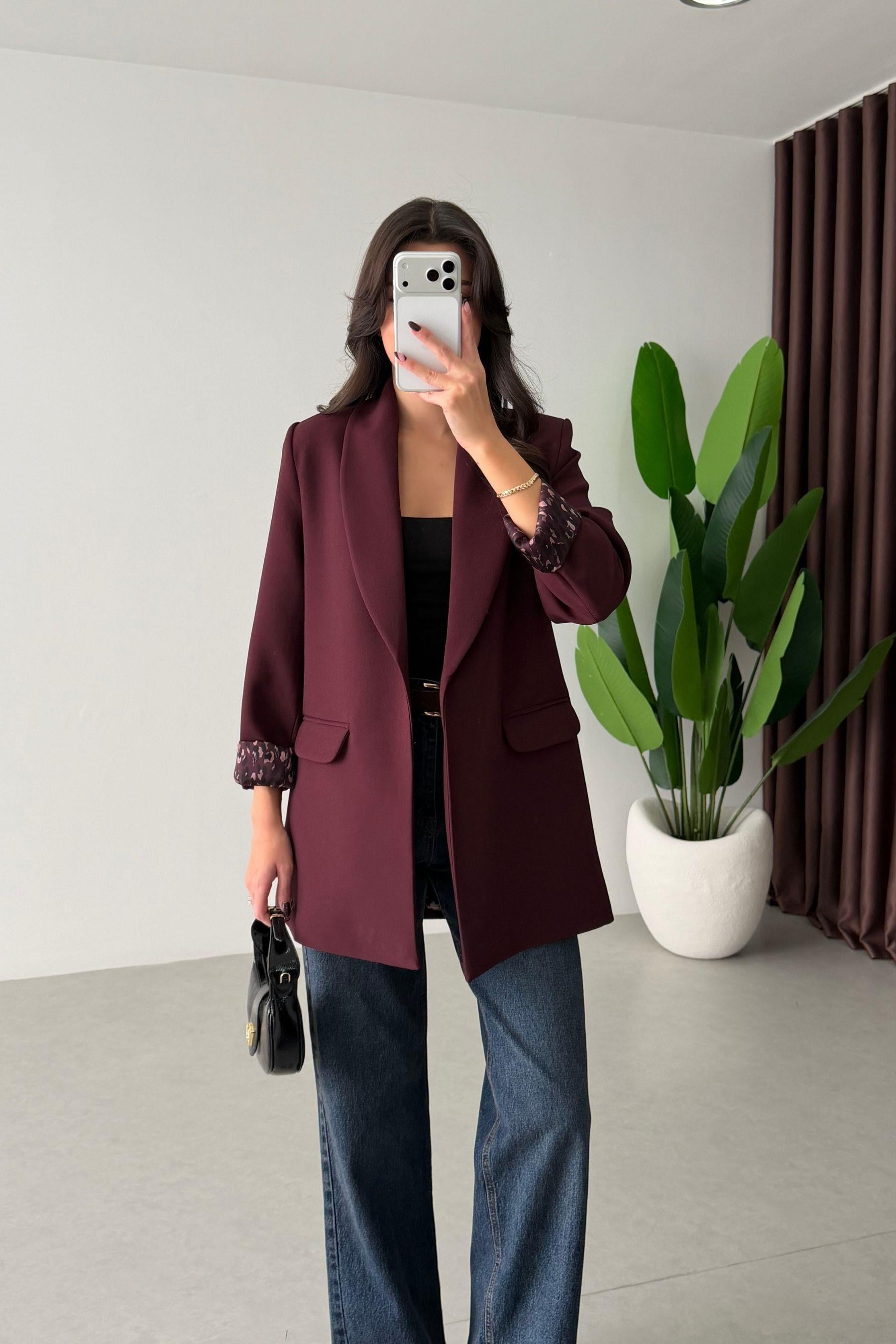 Naomi Mürdüm Leopar Astarlı Blazer
