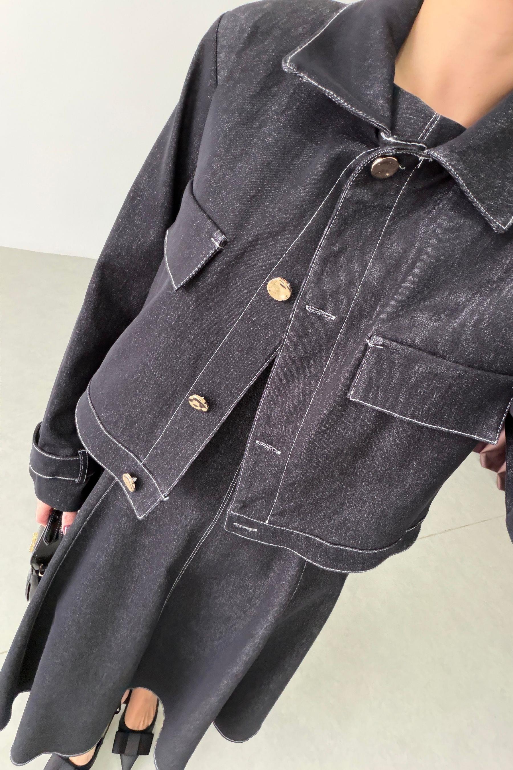 Netha Lacivert Denim Elbise Ceket Takım