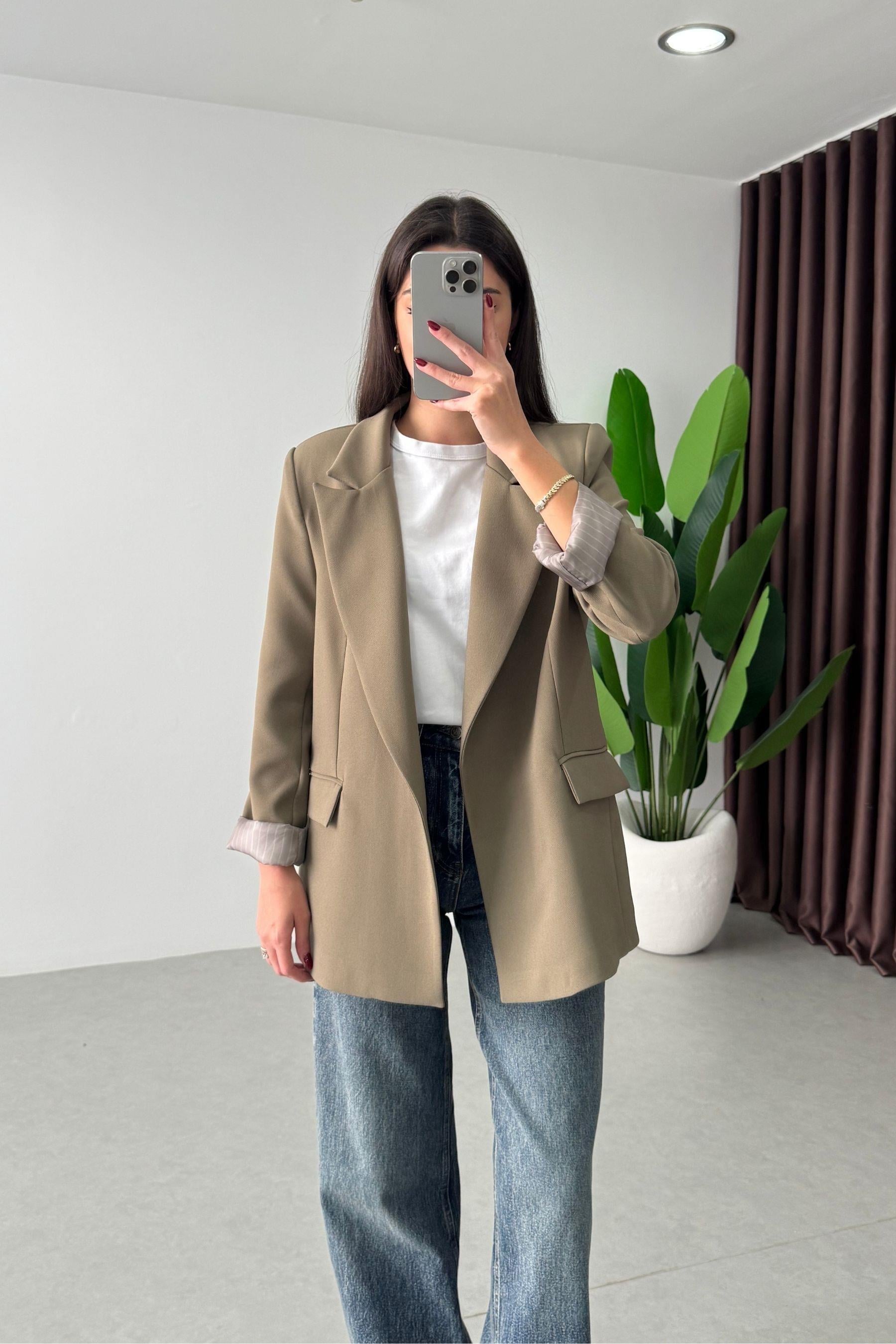 Nowan Haki Çizgili Astar Detay Blazer