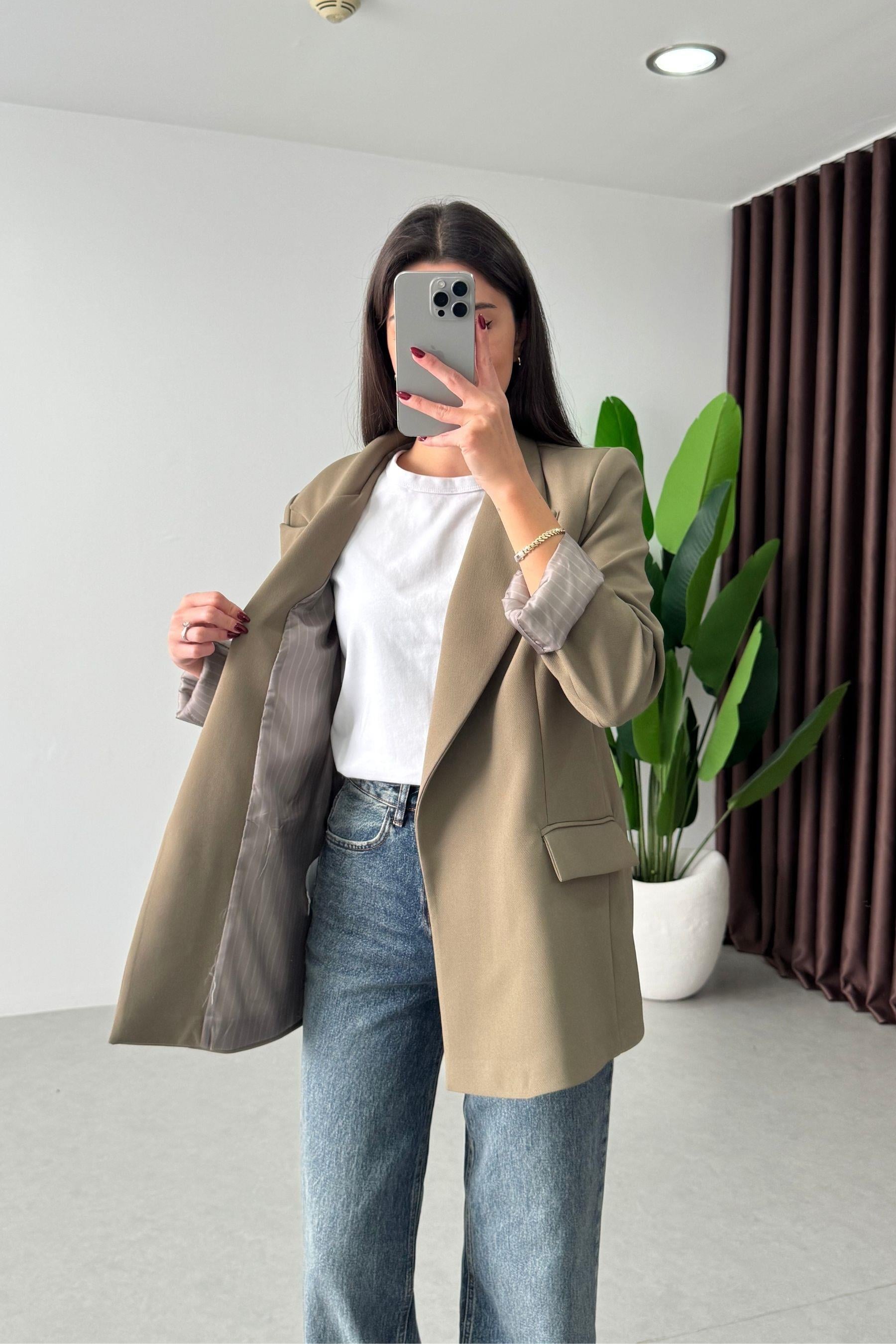 Nowan Haki Çizgili Astar Detay Blazer