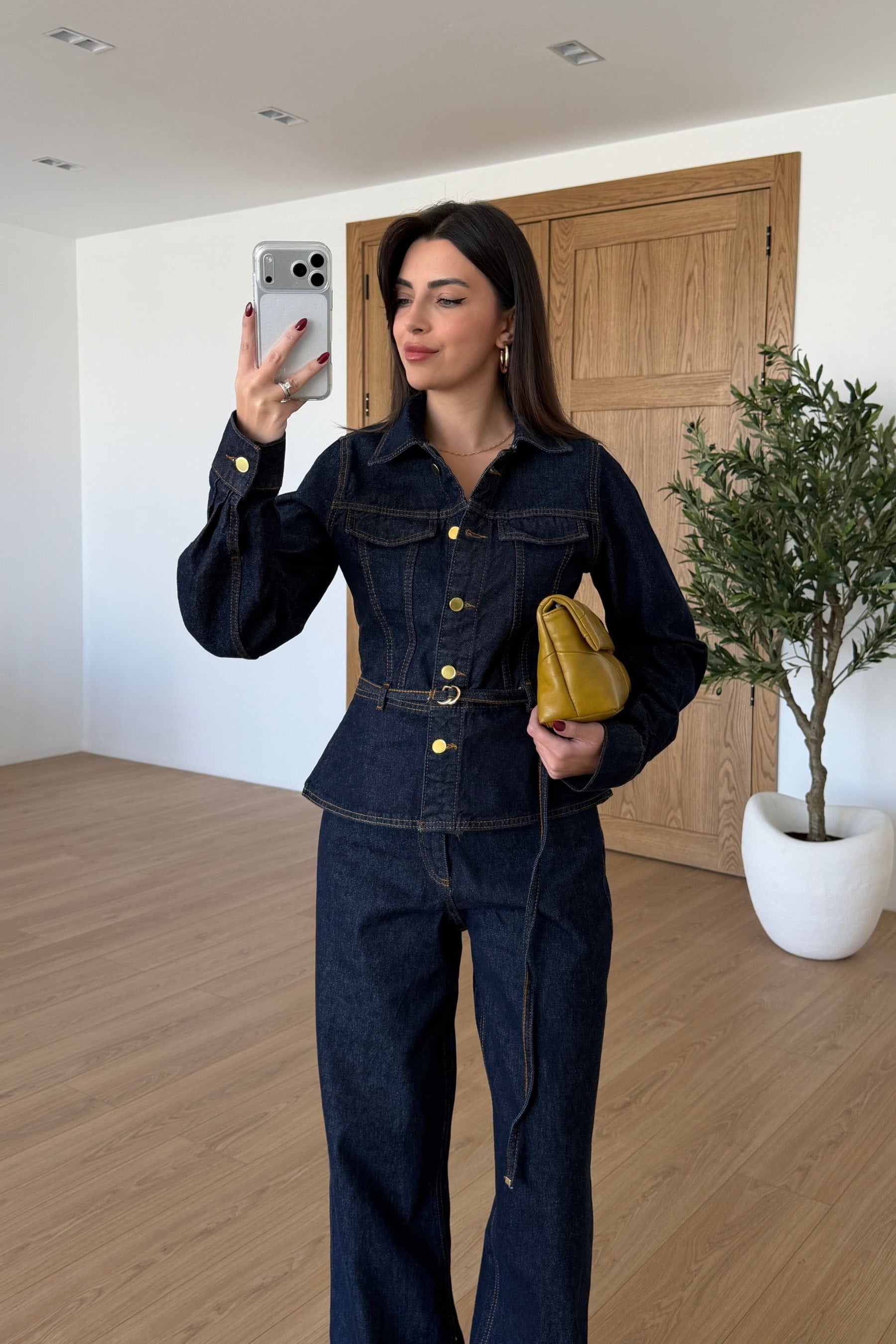 Orena Denim Kemerli Ceket Pantolon Takım