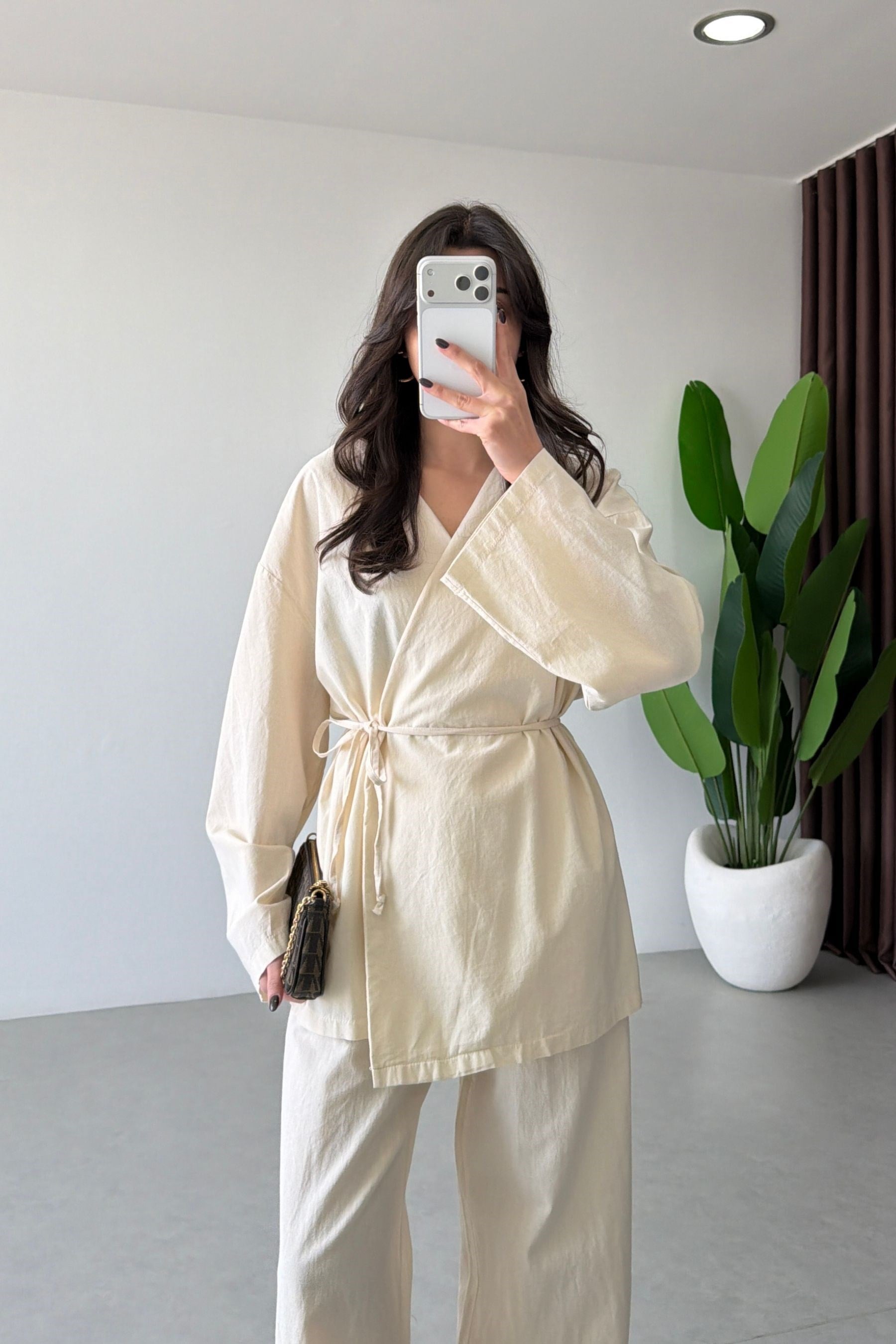 Osila Natural Keten Kimono Takım