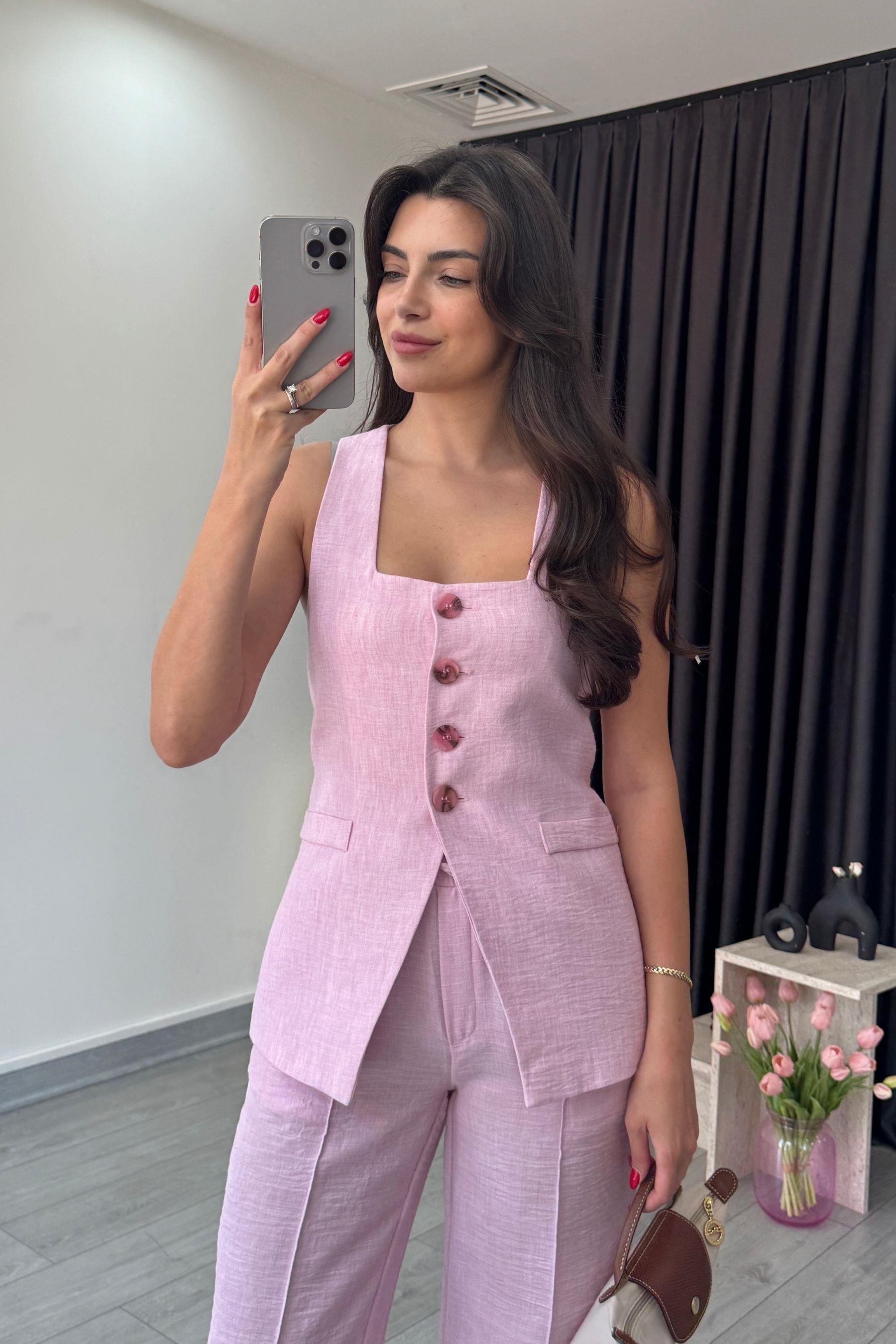 Pavi Pembe Yelek Pantolon Takım