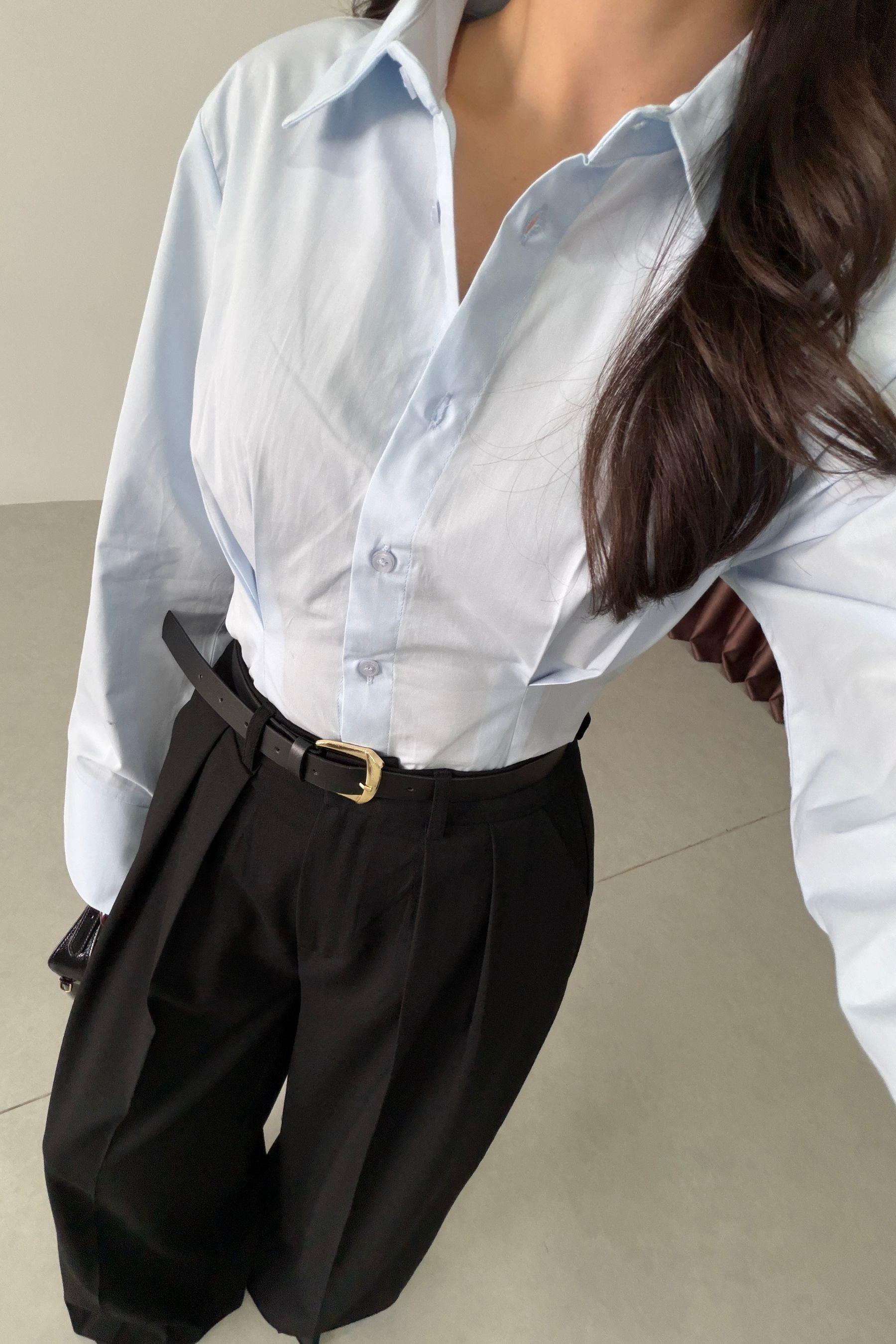 Penny Bebe Mavi Belden Oturtmalı Poplin Gömlek
