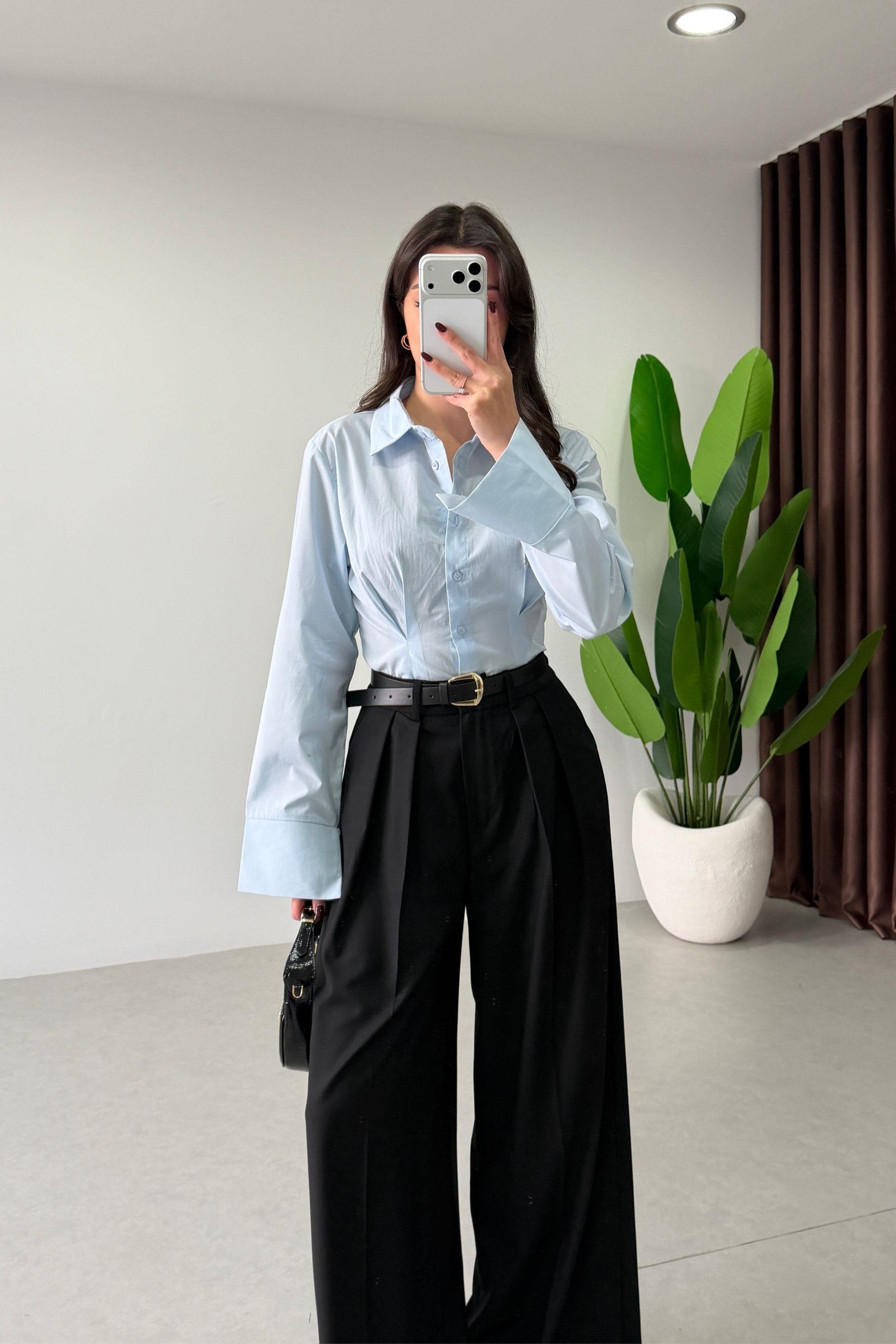 Penny Bebe Mavi Belden Oturtmalı Poplin Gömlek