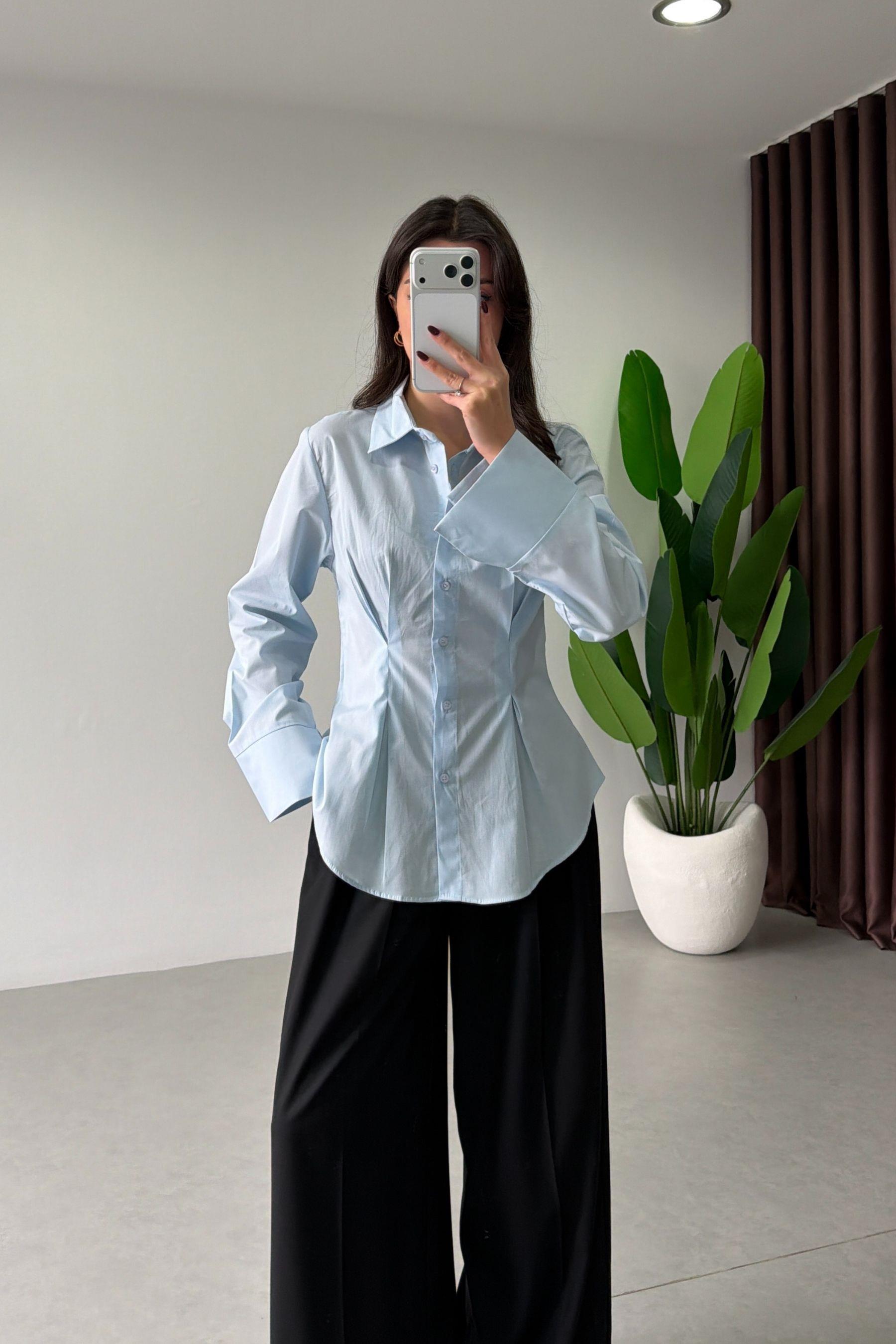 Penny Bebe Mavi Belden Oturtmalı Poplin Gömlek