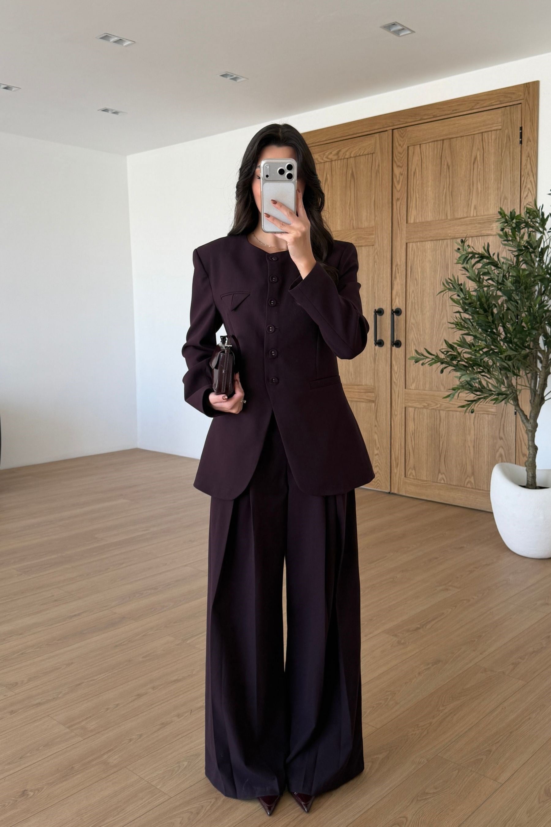 Pina Mürdüm Cep Detay Ceket Pantolon Takım