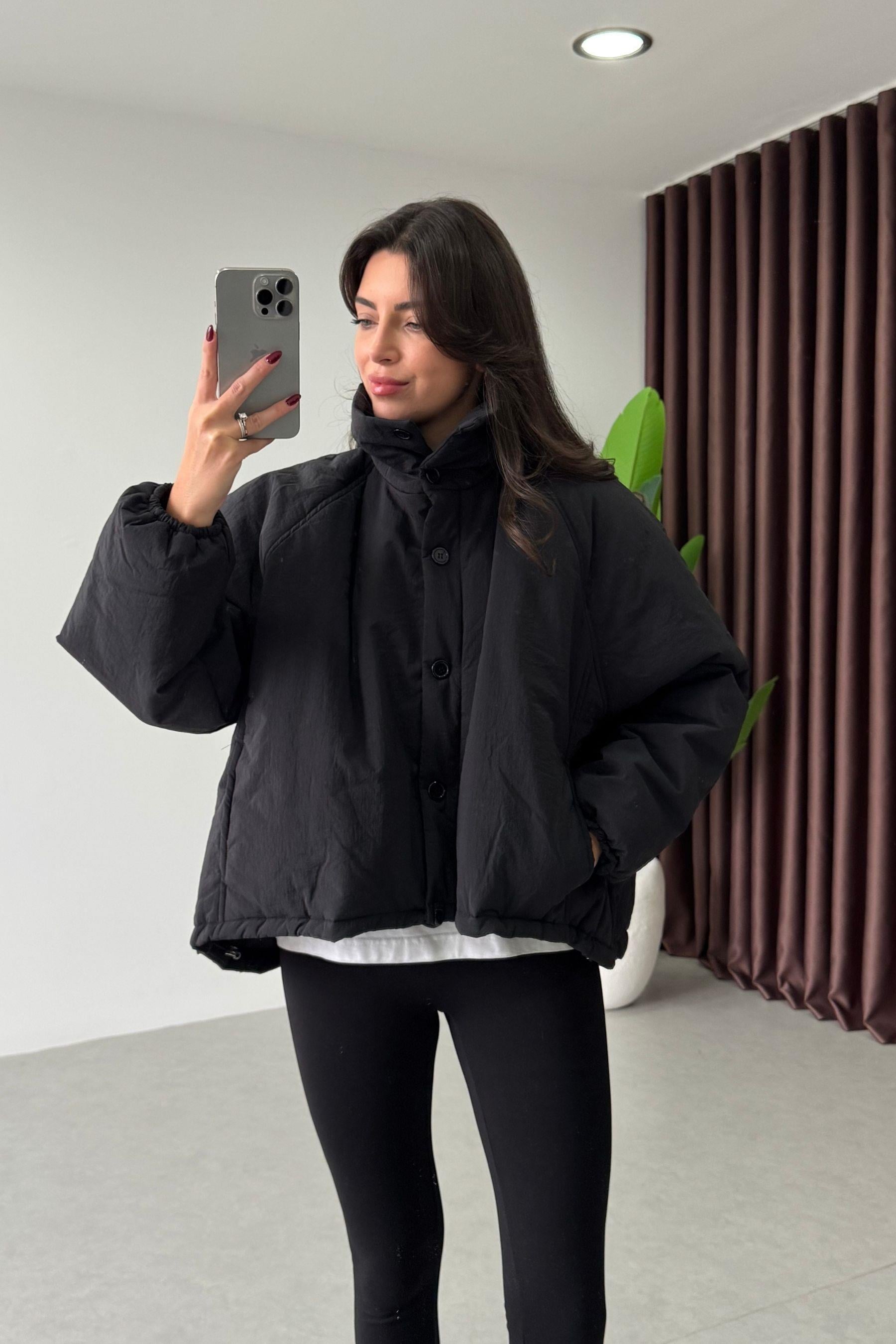 Podia Siyah Oversize Şişme Mont