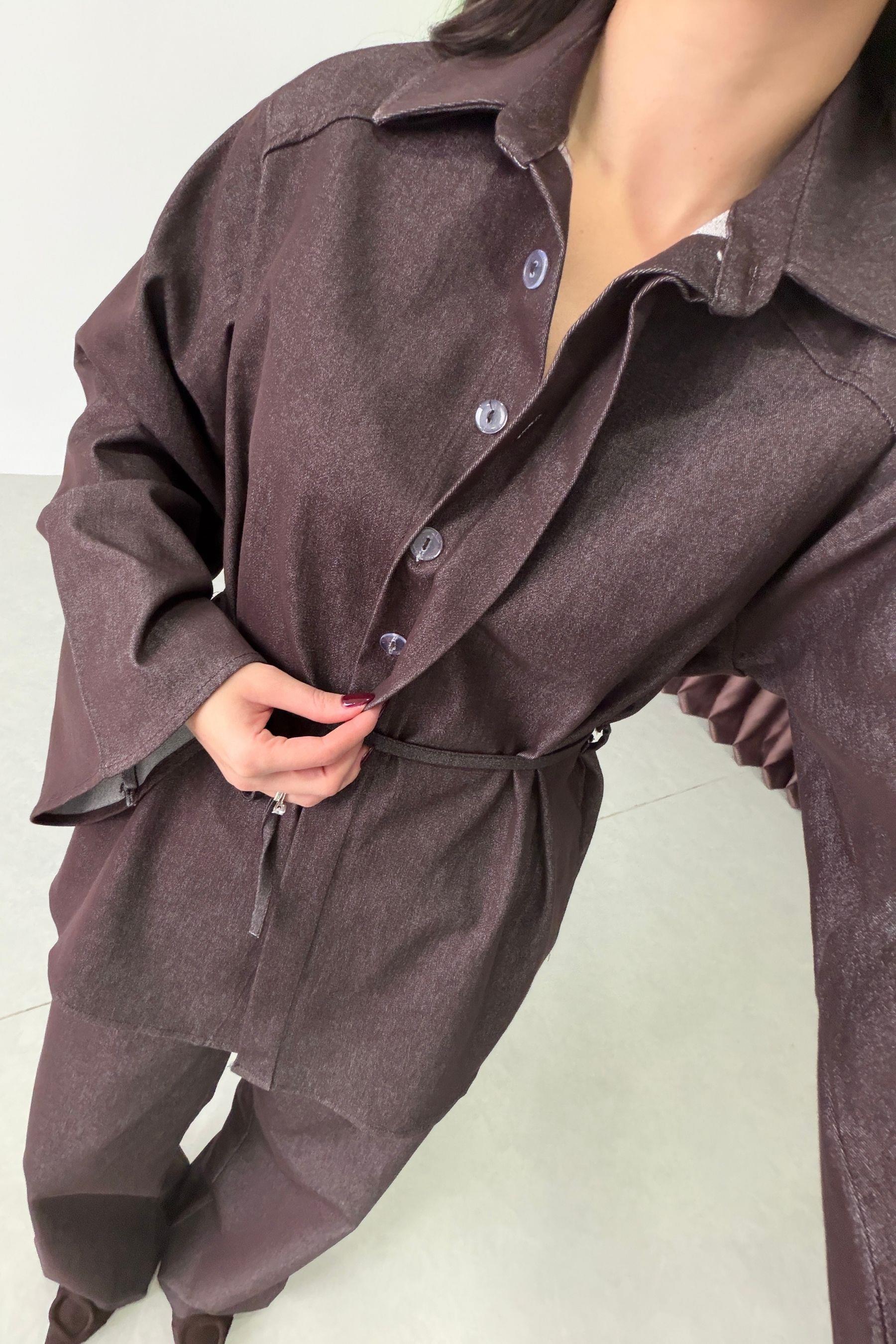 Polka Mürdüm Yarasa Kol Denim Takım