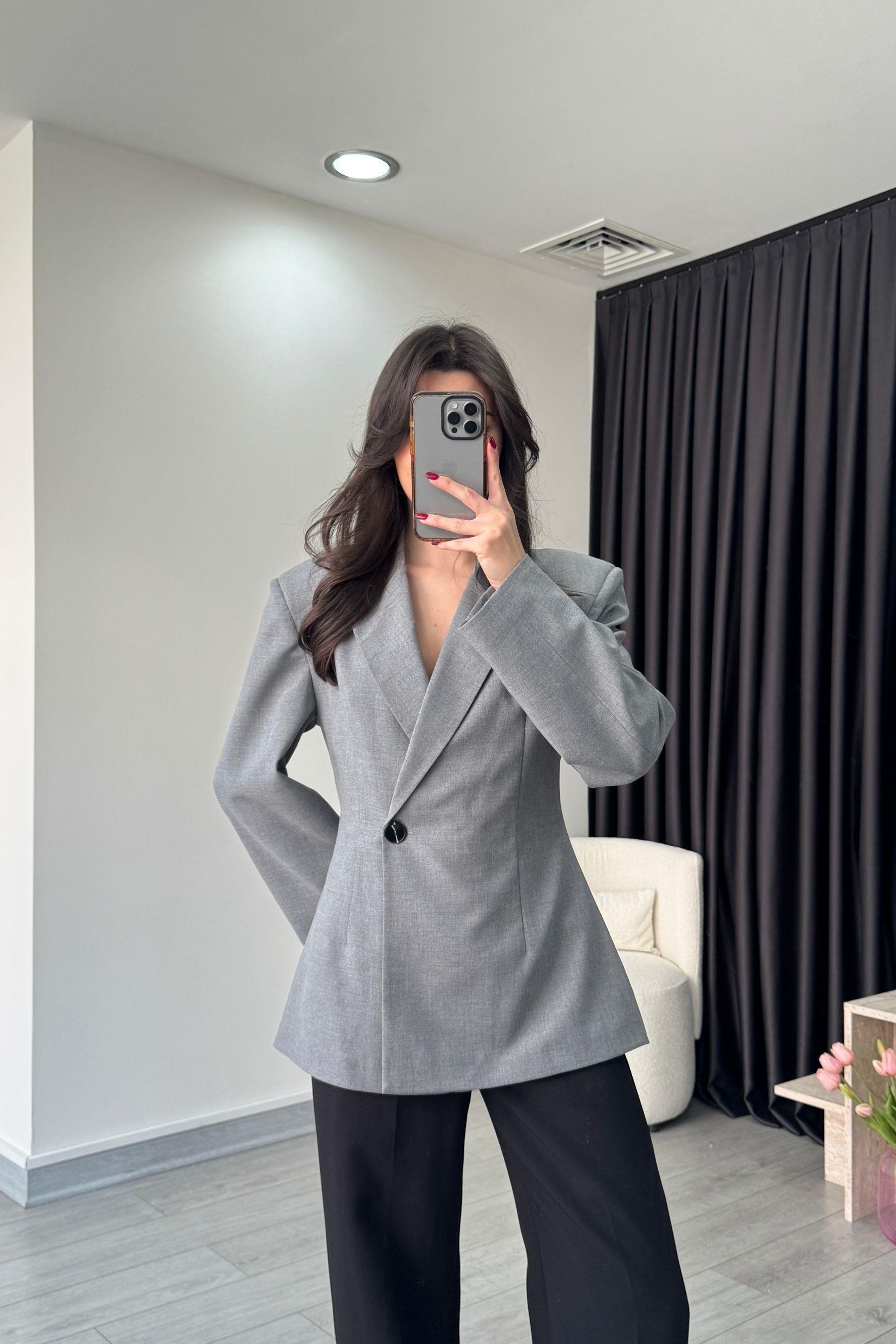 Belden Oturtmalı Antrasit Kruvaze Blazer Ceket