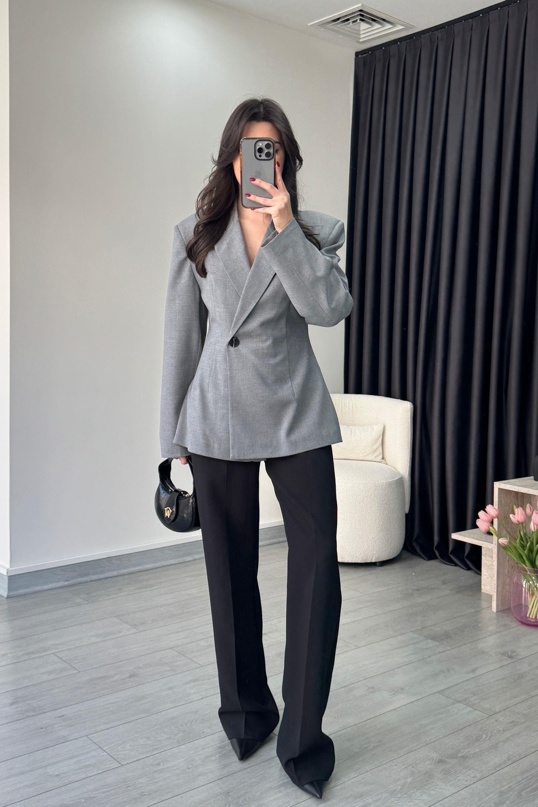 Belden Oturtmalı Antrasit Kruvaze Blazer Ceket