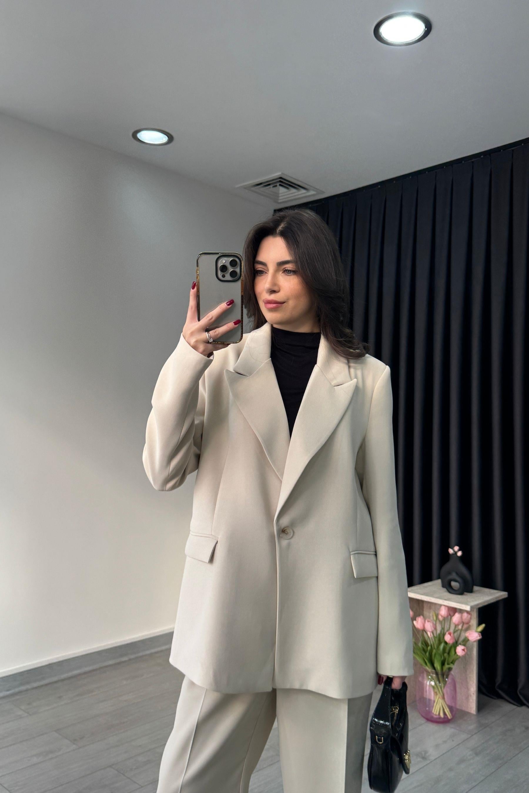 Premium Krep Kumaş Taş Blazer Ceket