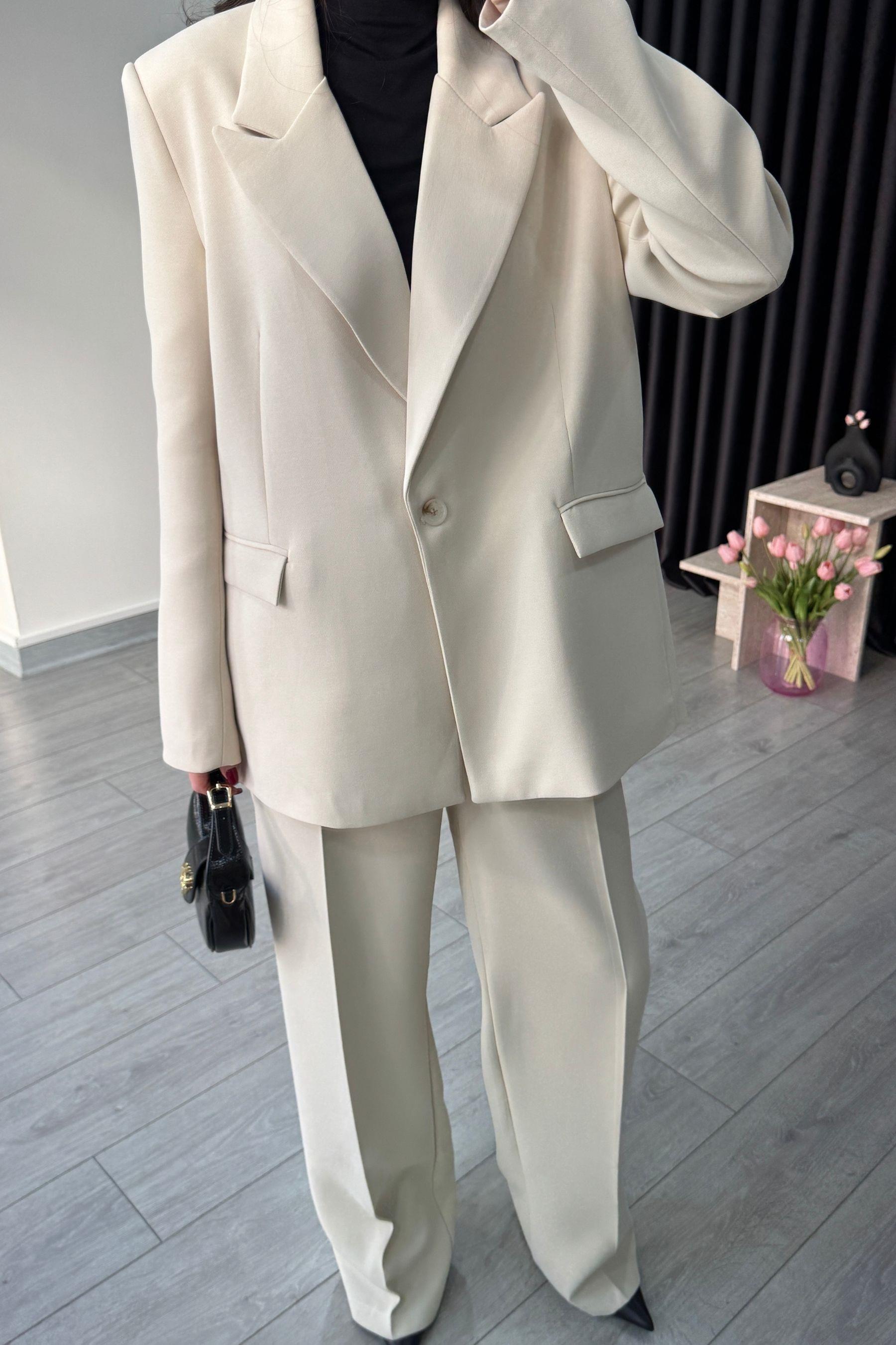 Premium Krep Kumaş Taş Blazer Ceket