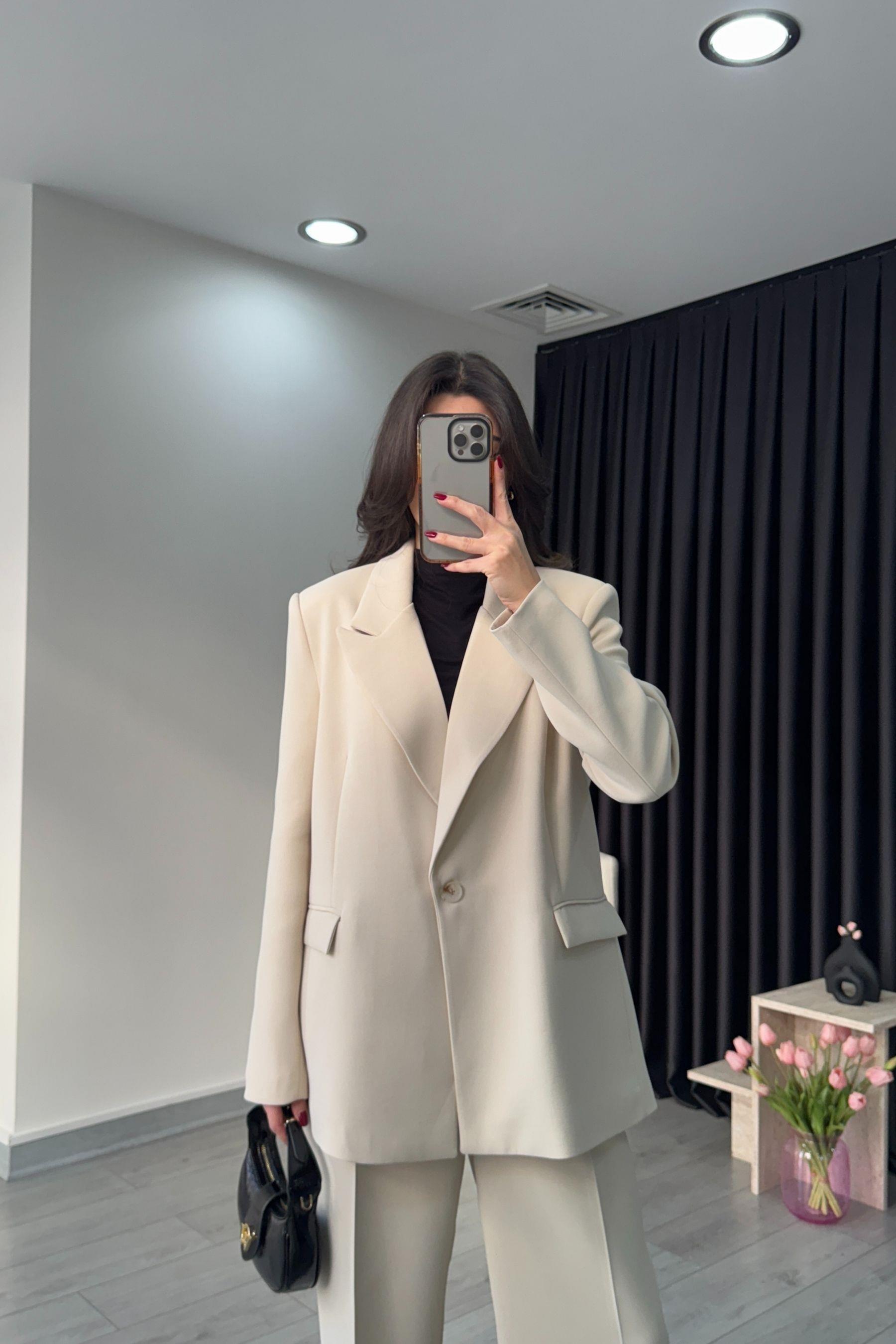 Premium Krep Kumaş Taş Blazer Ceket