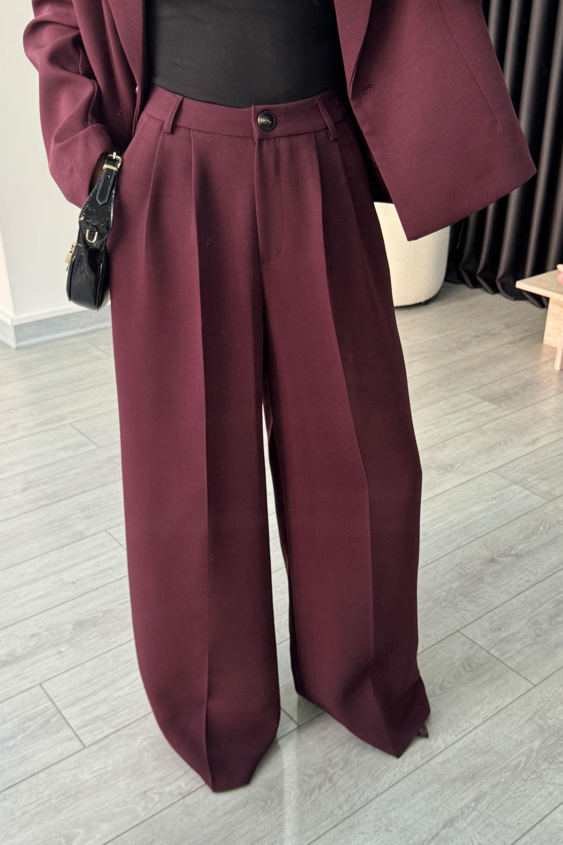 Premium Krep Kumaş Mürdüm Blazer Pantolon Takım