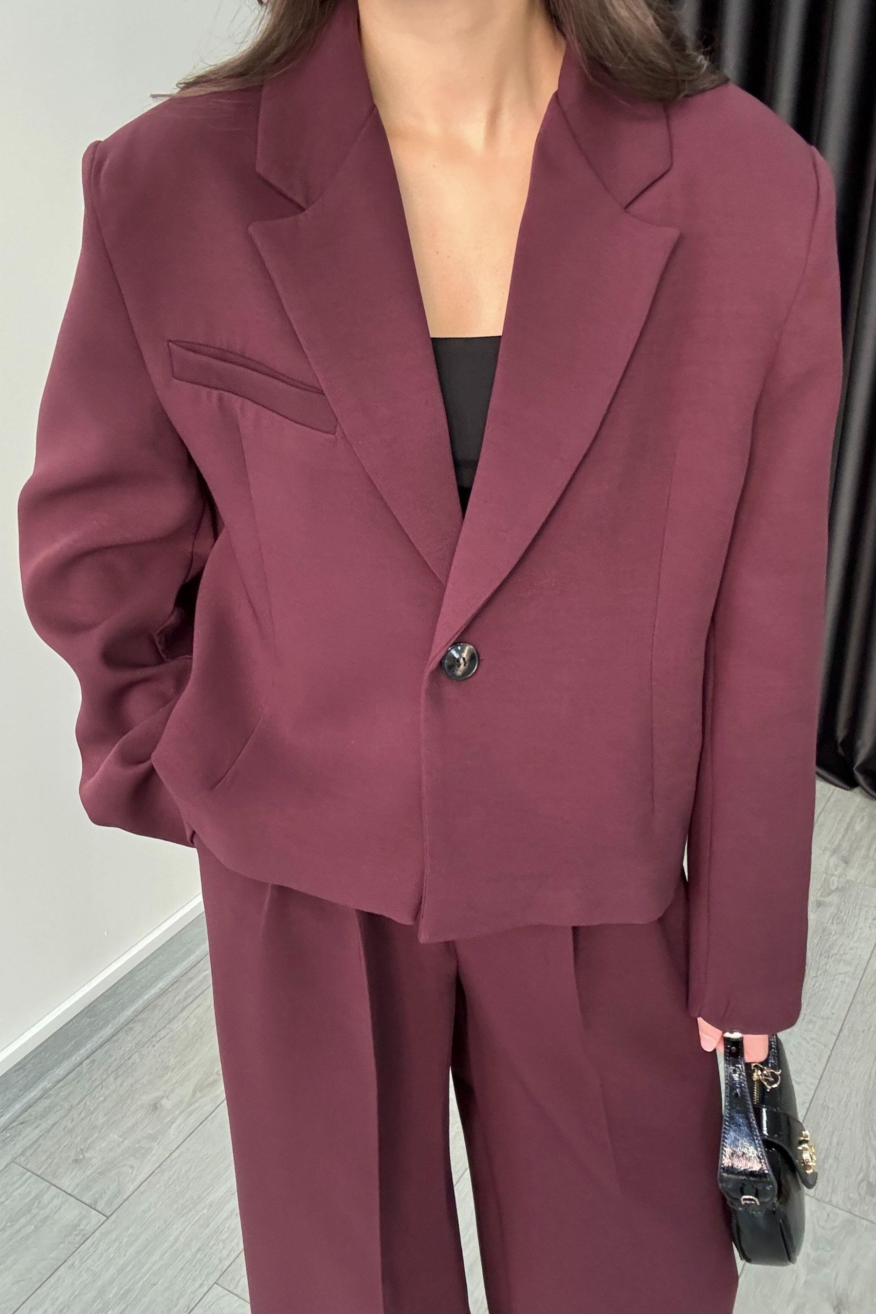 Premium Krep Kumaş Mürdüm Blazer Pantolon Takım