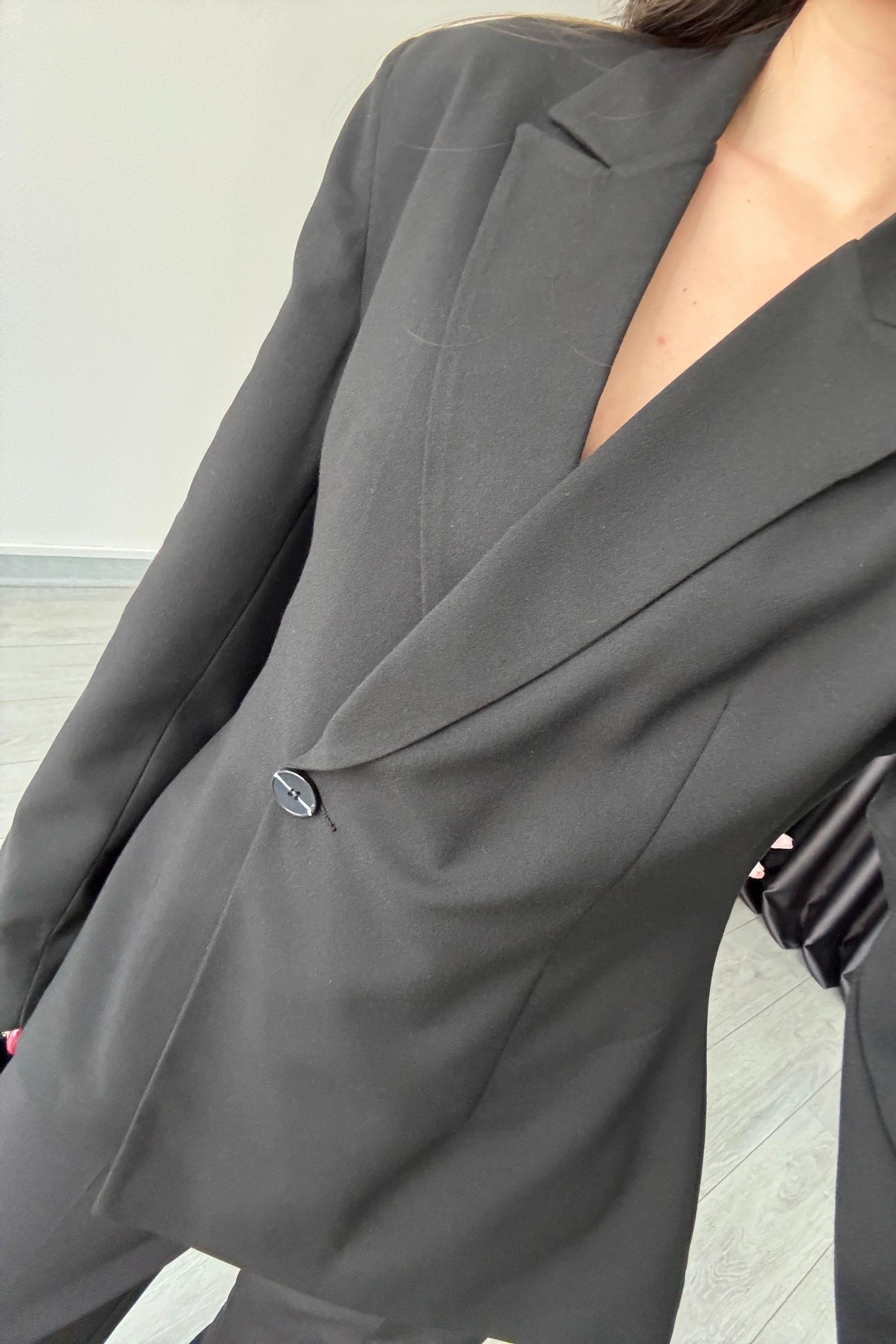 Belden Oturtmalı Siyah Kruvaze Blazer Ceket