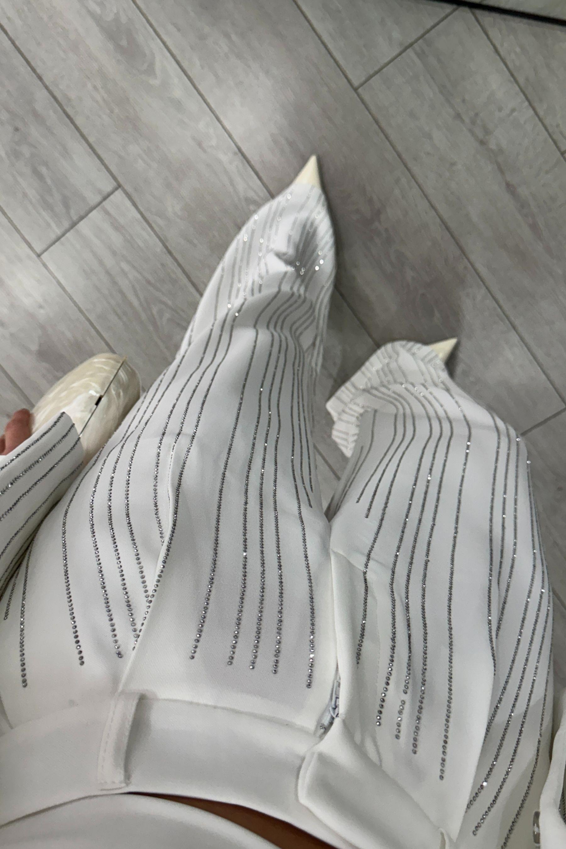 Premium Taş Detaylı Beyaz Palazzo Pantolon