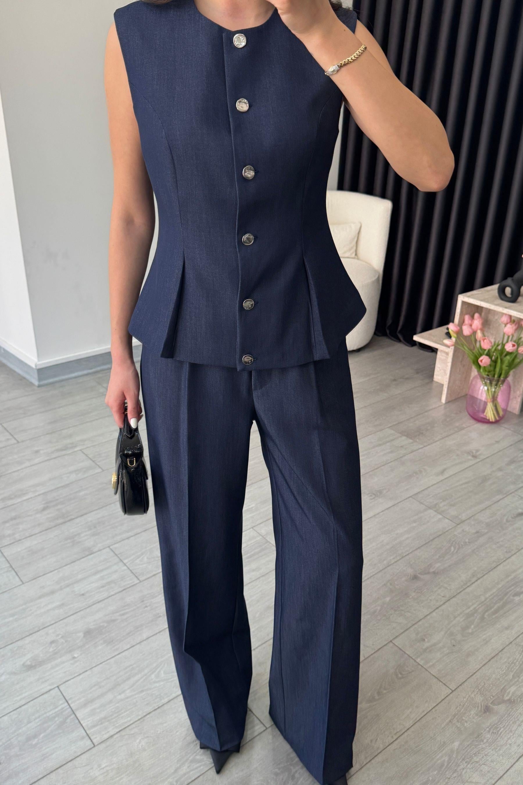 Premium Yumuşak Dokulu Lacivert Yelek Pantolon Takım
