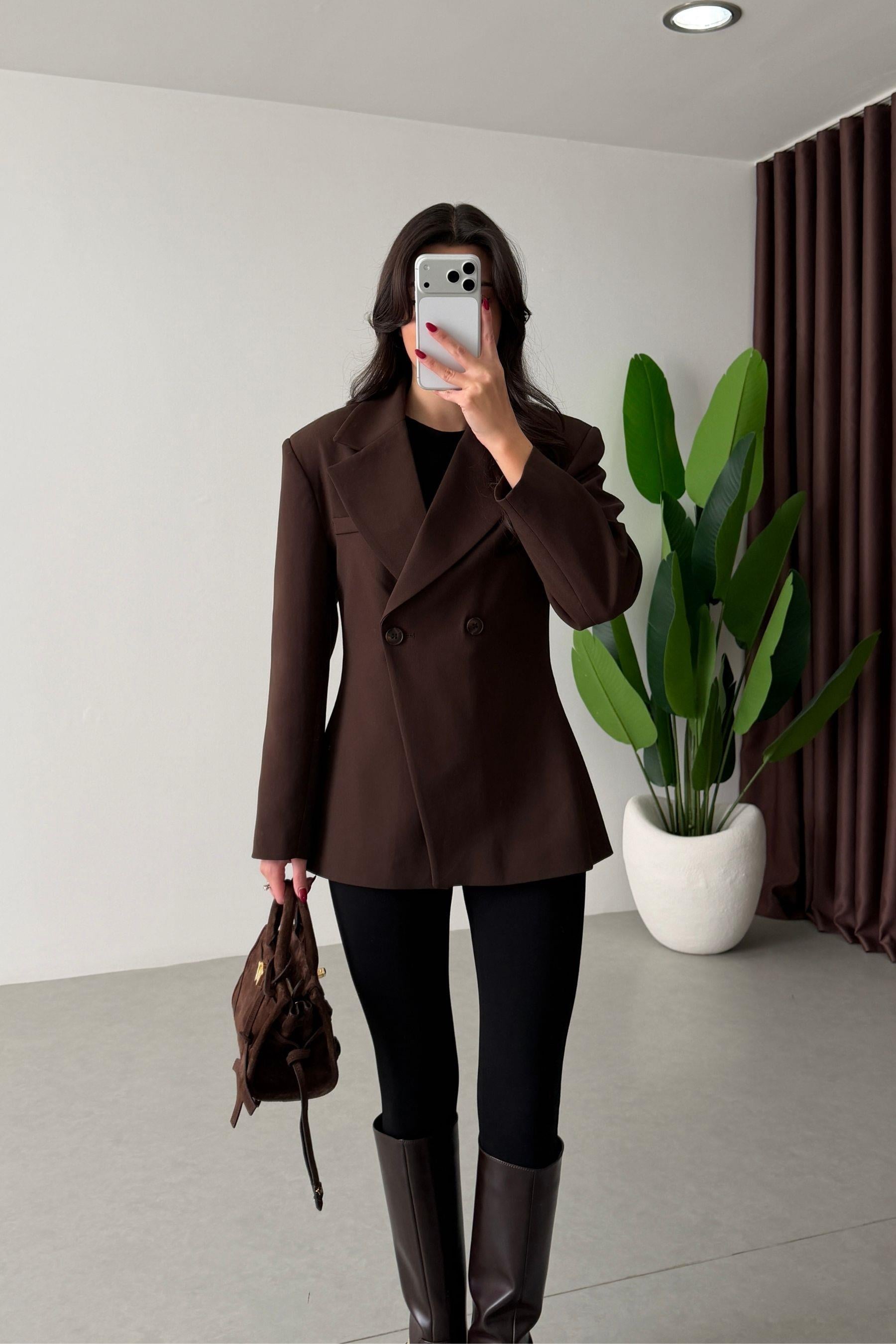 Range Kahve Kruvaze Belden Oturtmalı Blazer