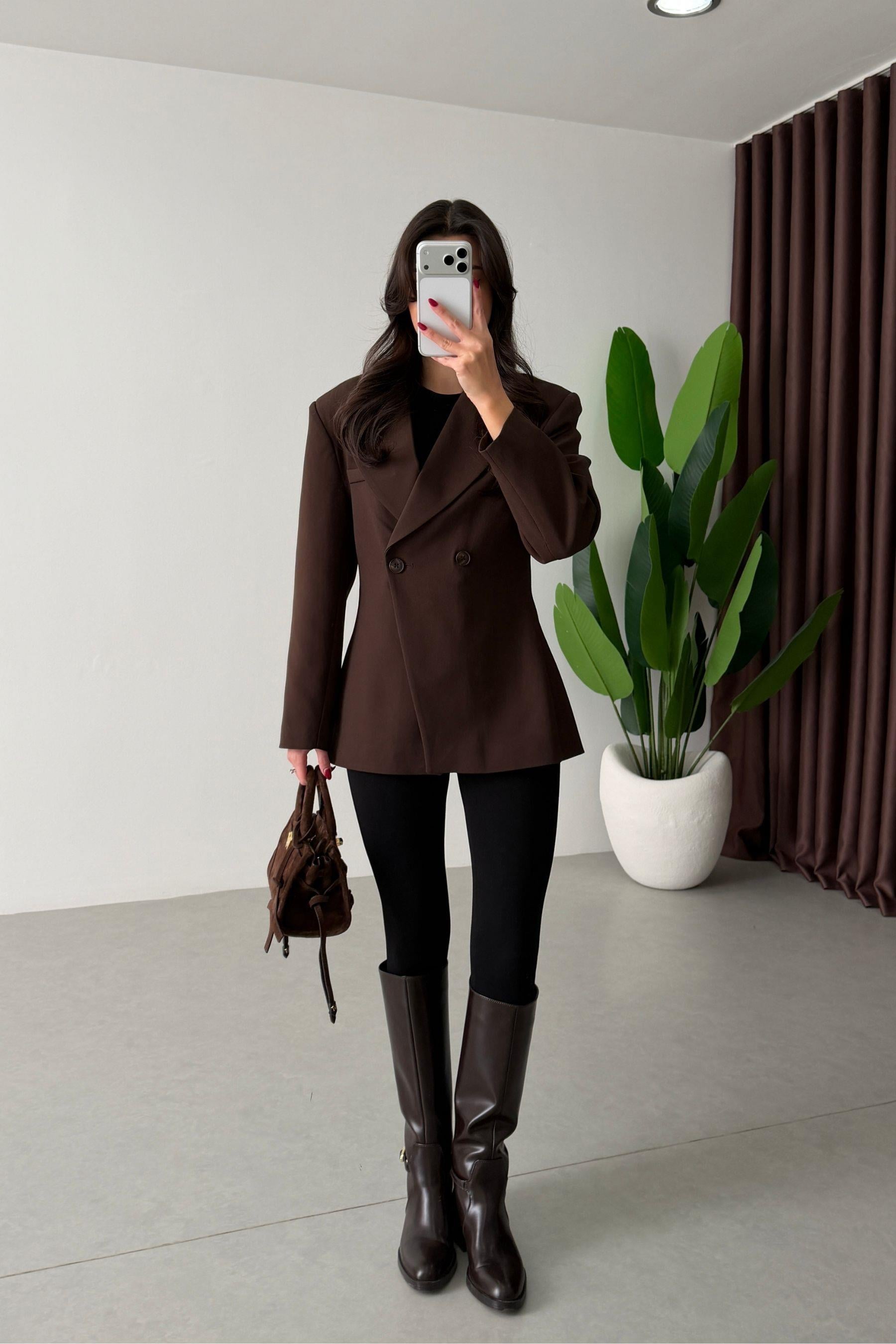 Range Kahve Kruvaze Belden Oturtmalı Blazer