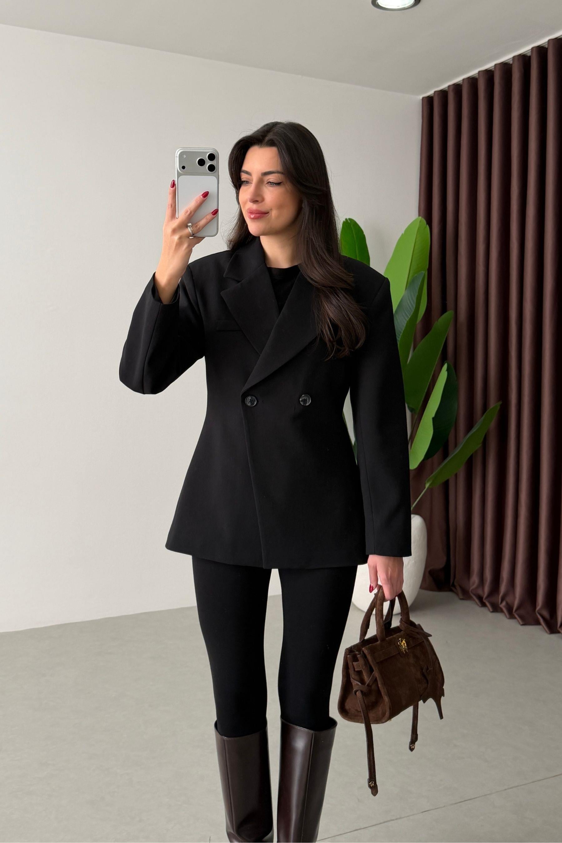 Range Siyah Kruvaze Belden Oturtmalı Blazer