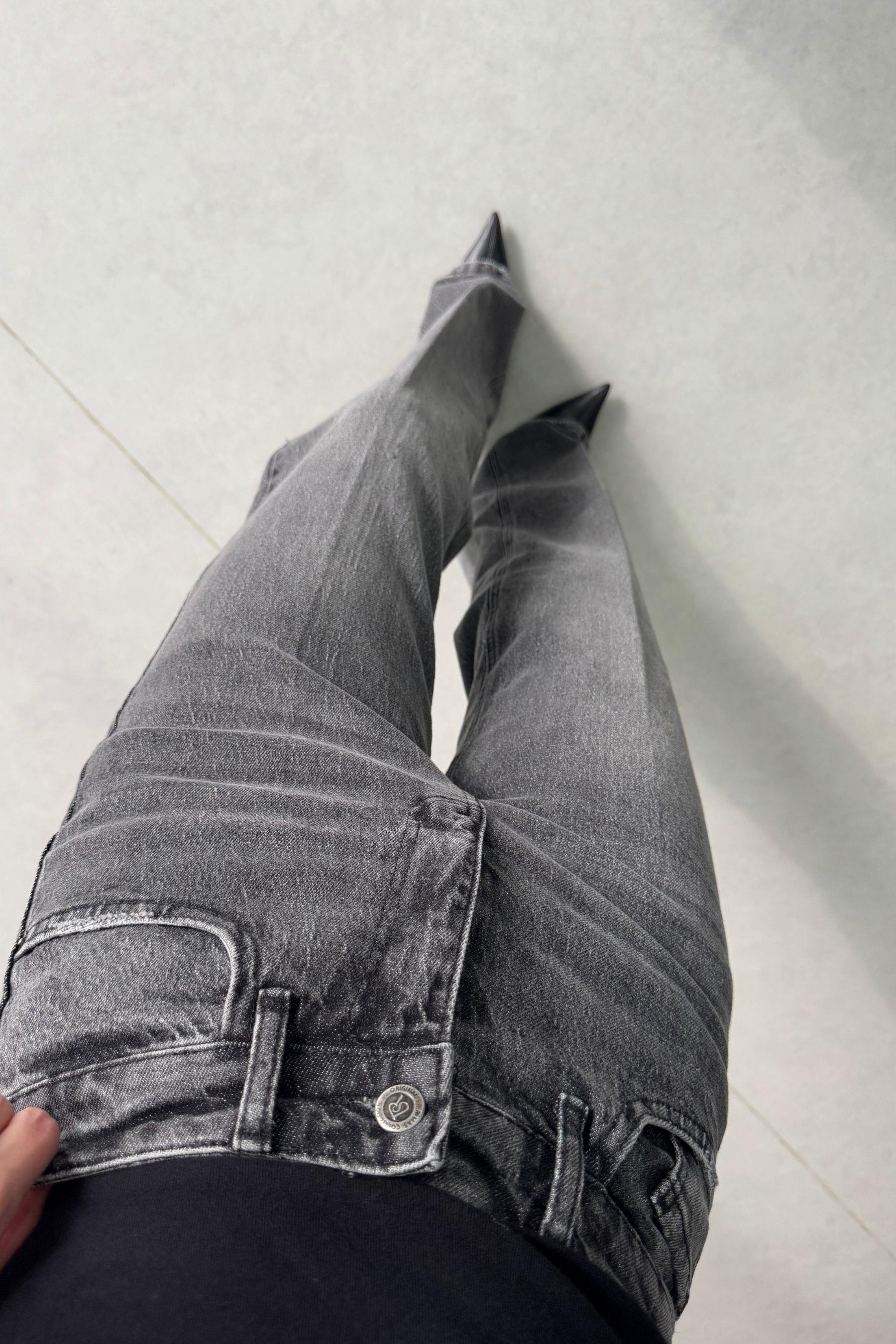 Rasia Gri Eskitmeli Wide Leg Jean