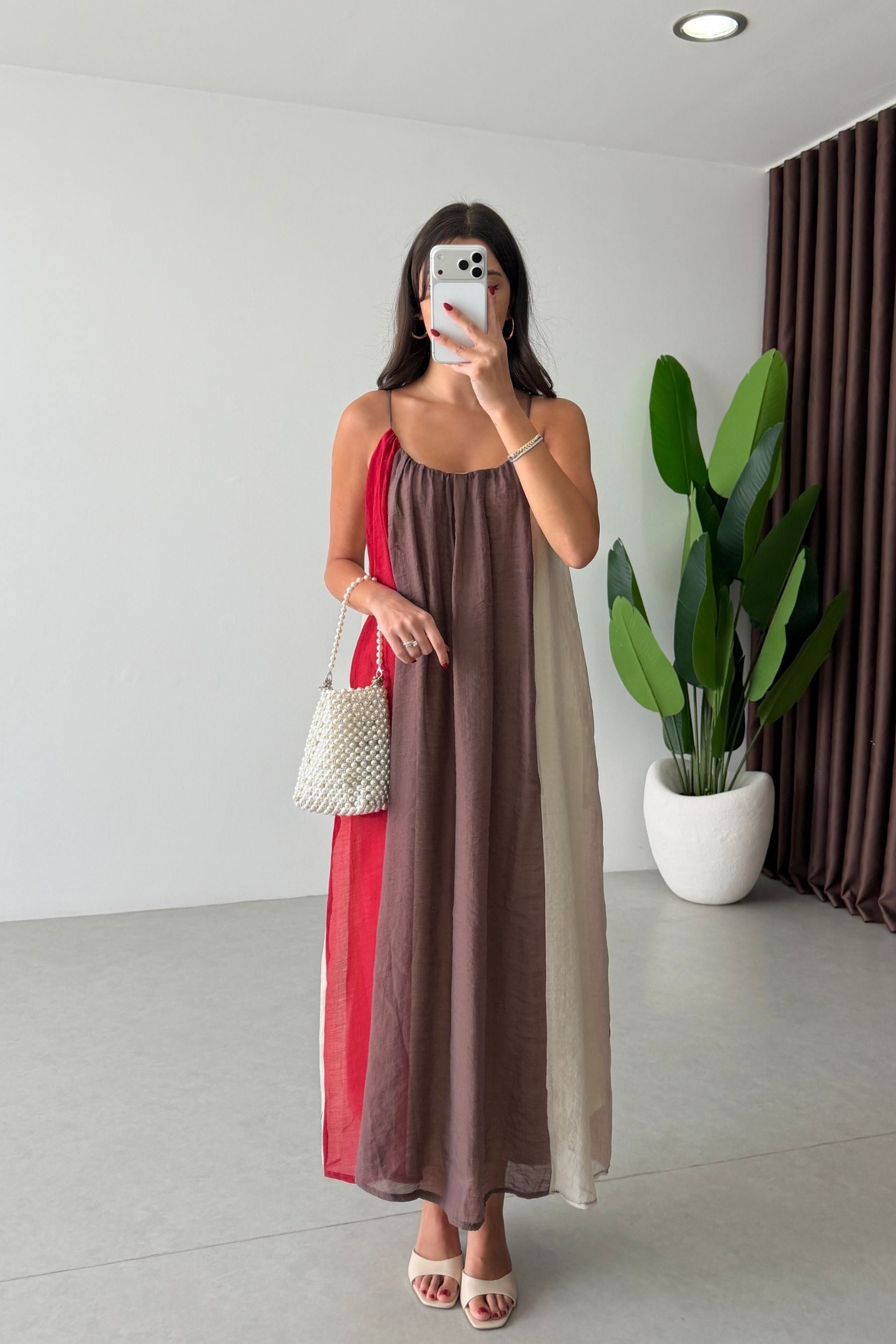 Robe Renkli Askılı Şifon Elbise