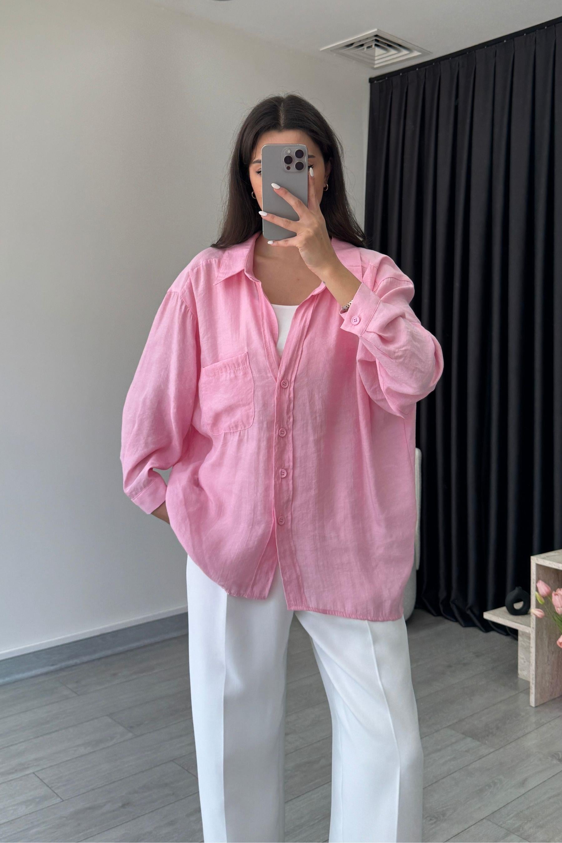 Roly Pembe Tensel Gömlek