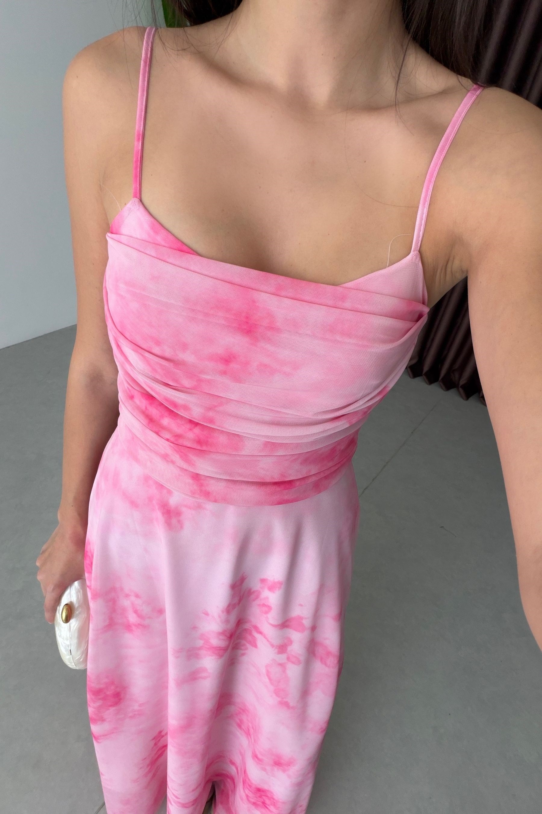 Rose Pembe Askılı Tül Elbise 