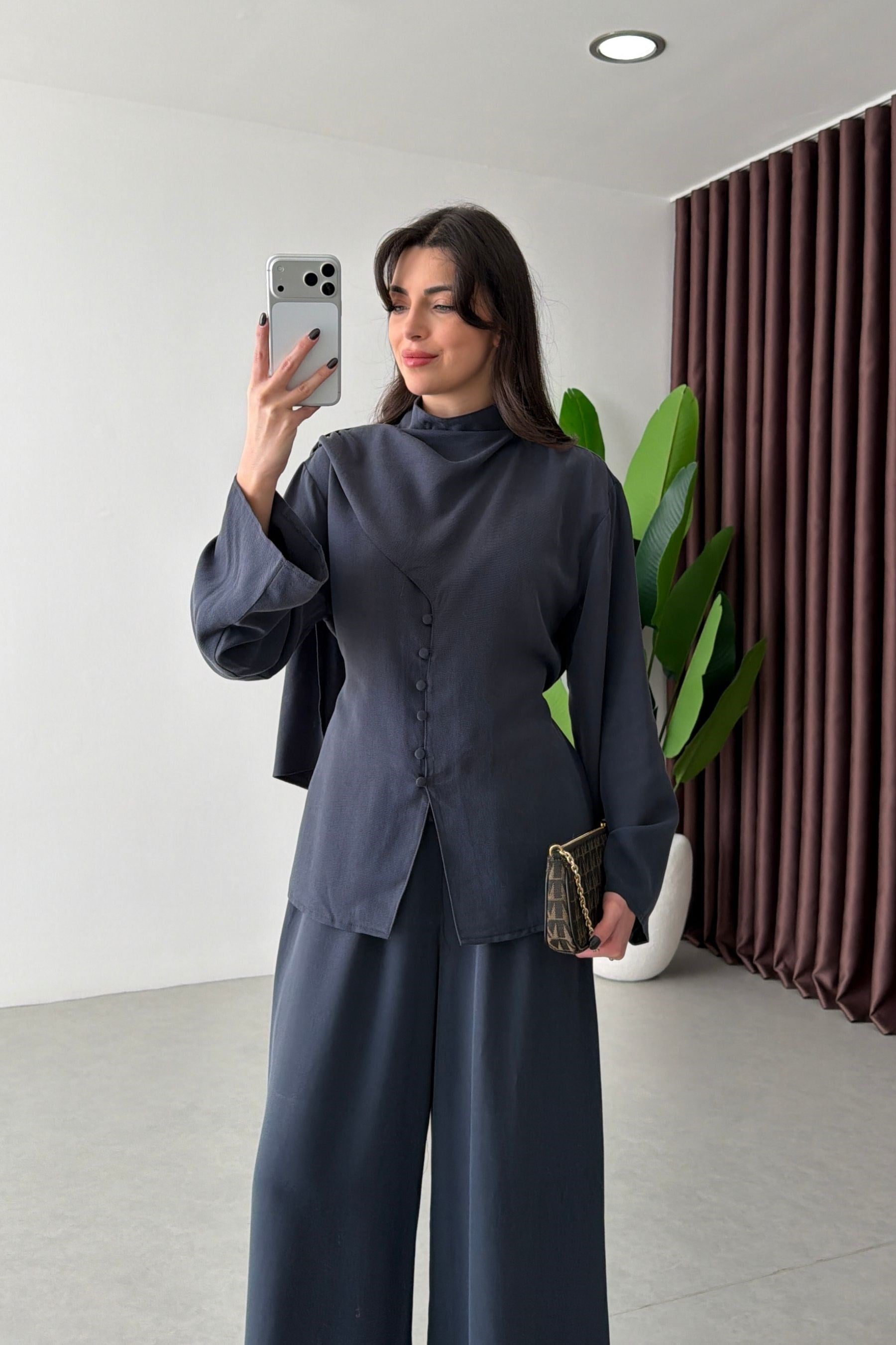Ruby Mavi Şal Detay Takım