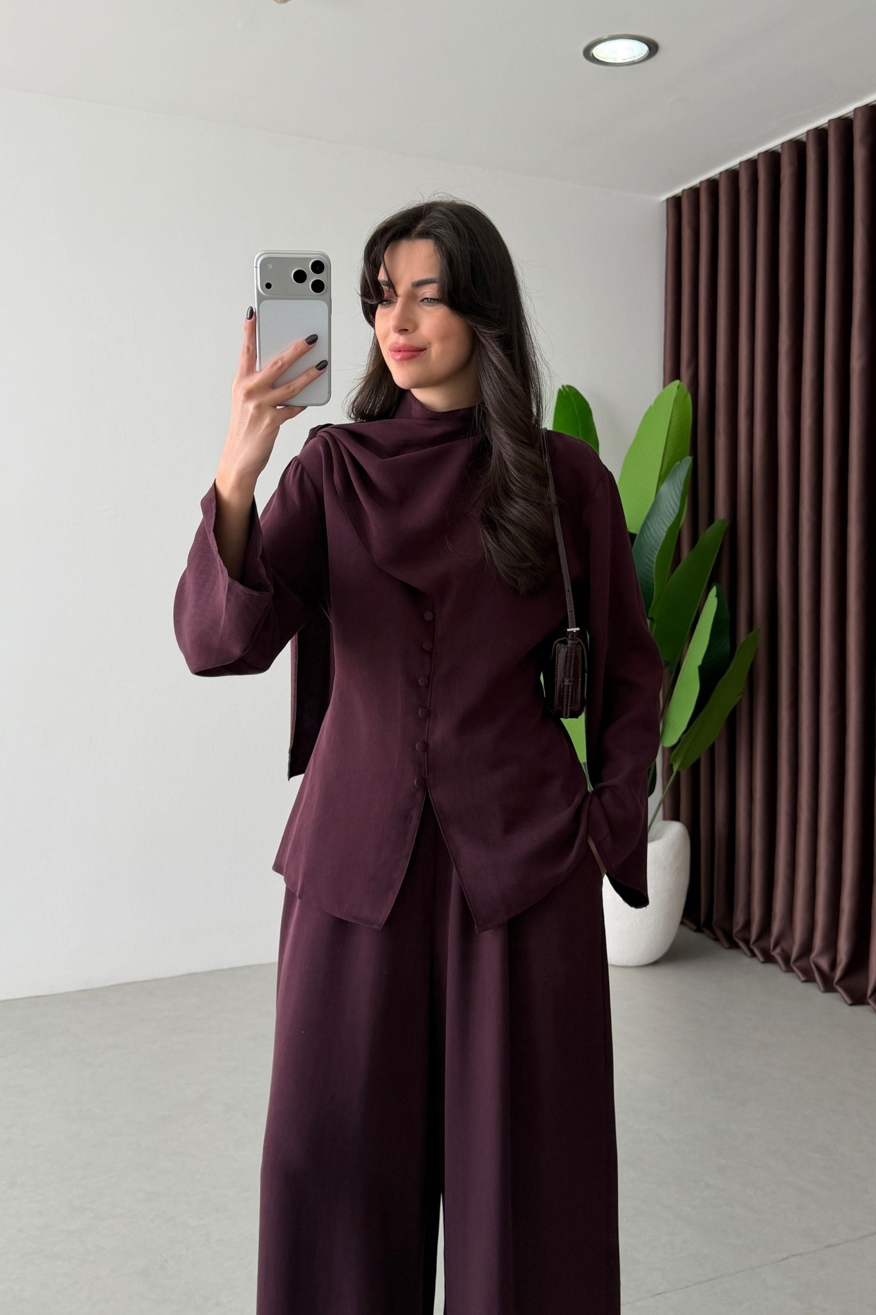 Ruby Mürdüm Şal Detay Takım