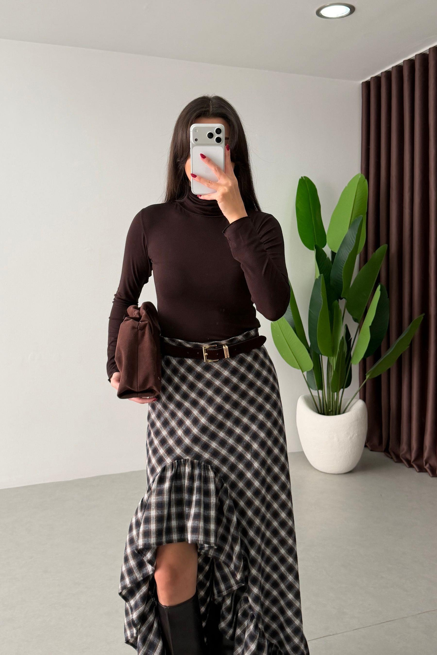 Sable Kahve Transparan Balıkçı Yaka Body