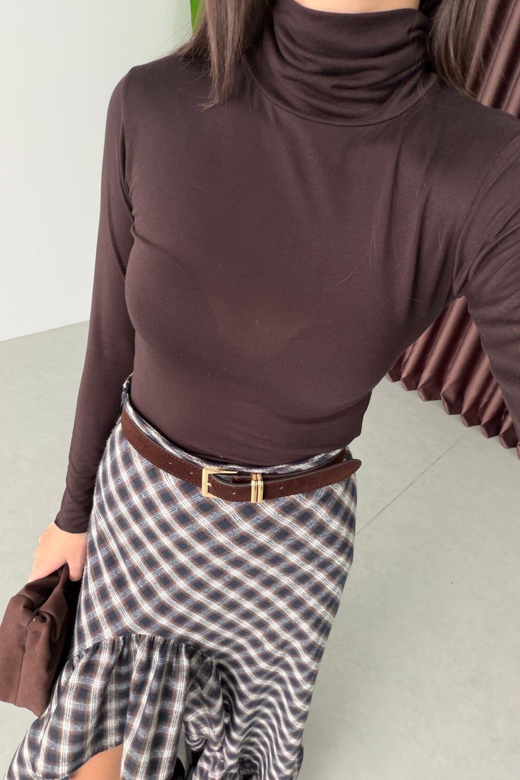 Sable Kahve Transparan Balıkçı Yaka Body