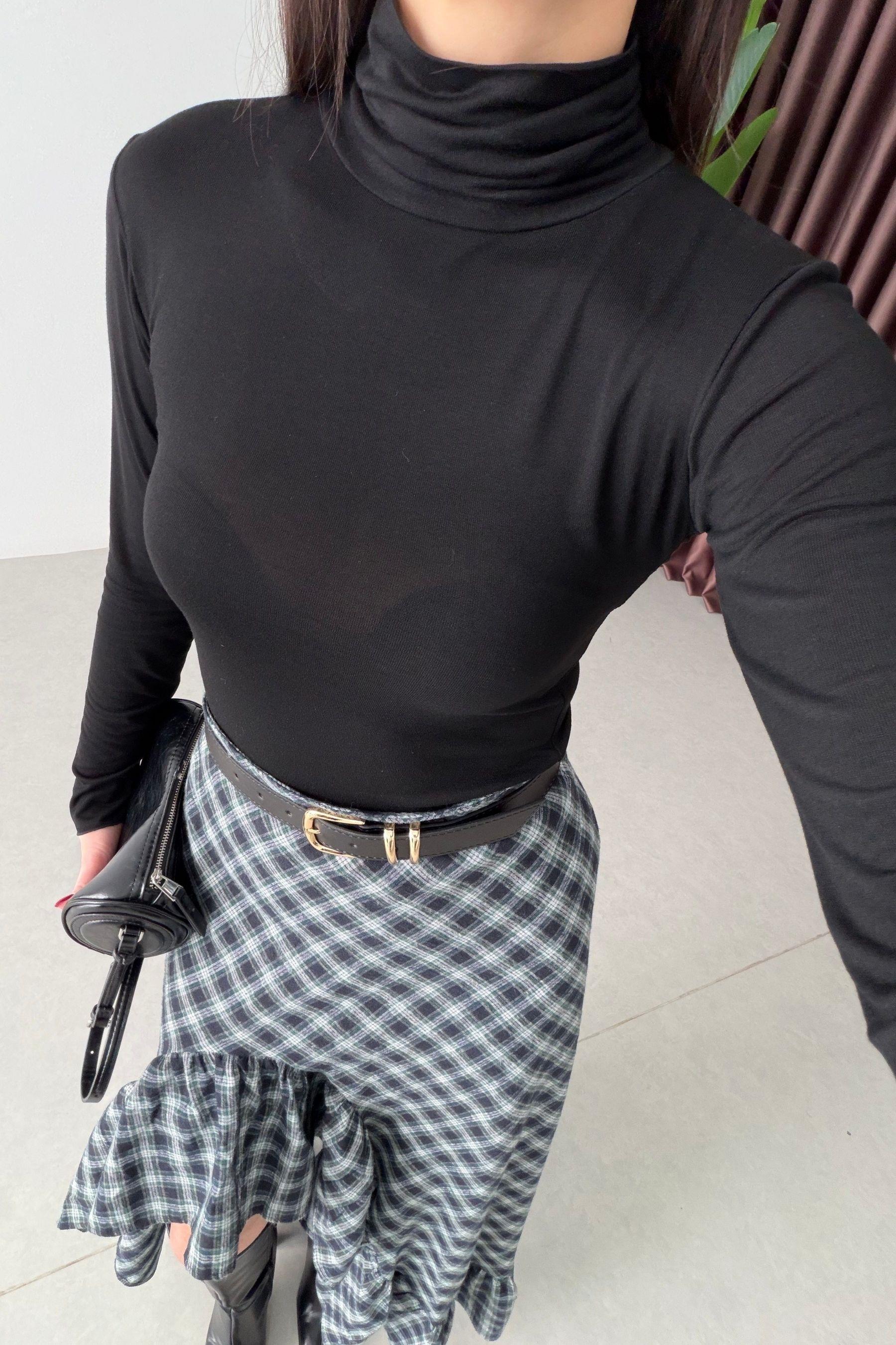 Sable Siyah Transparan Balıkçı Yaka Body