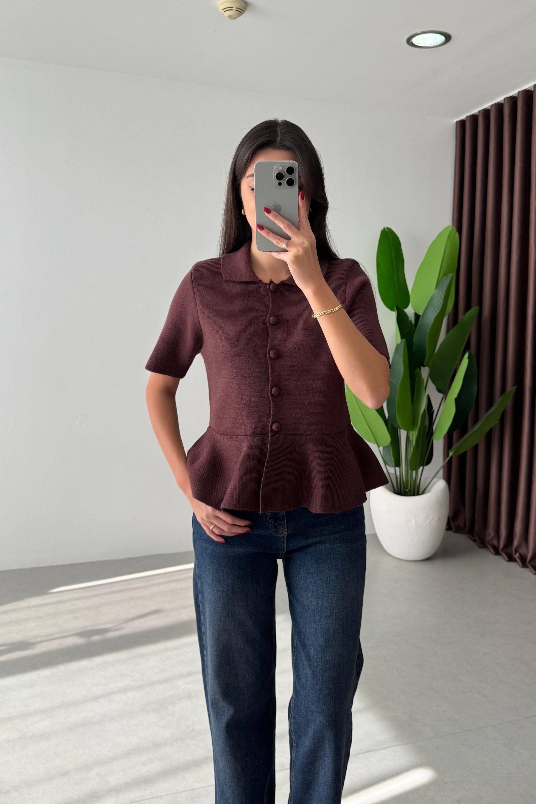 Senta Bordo Kısa Kollu Volanlı Hırka