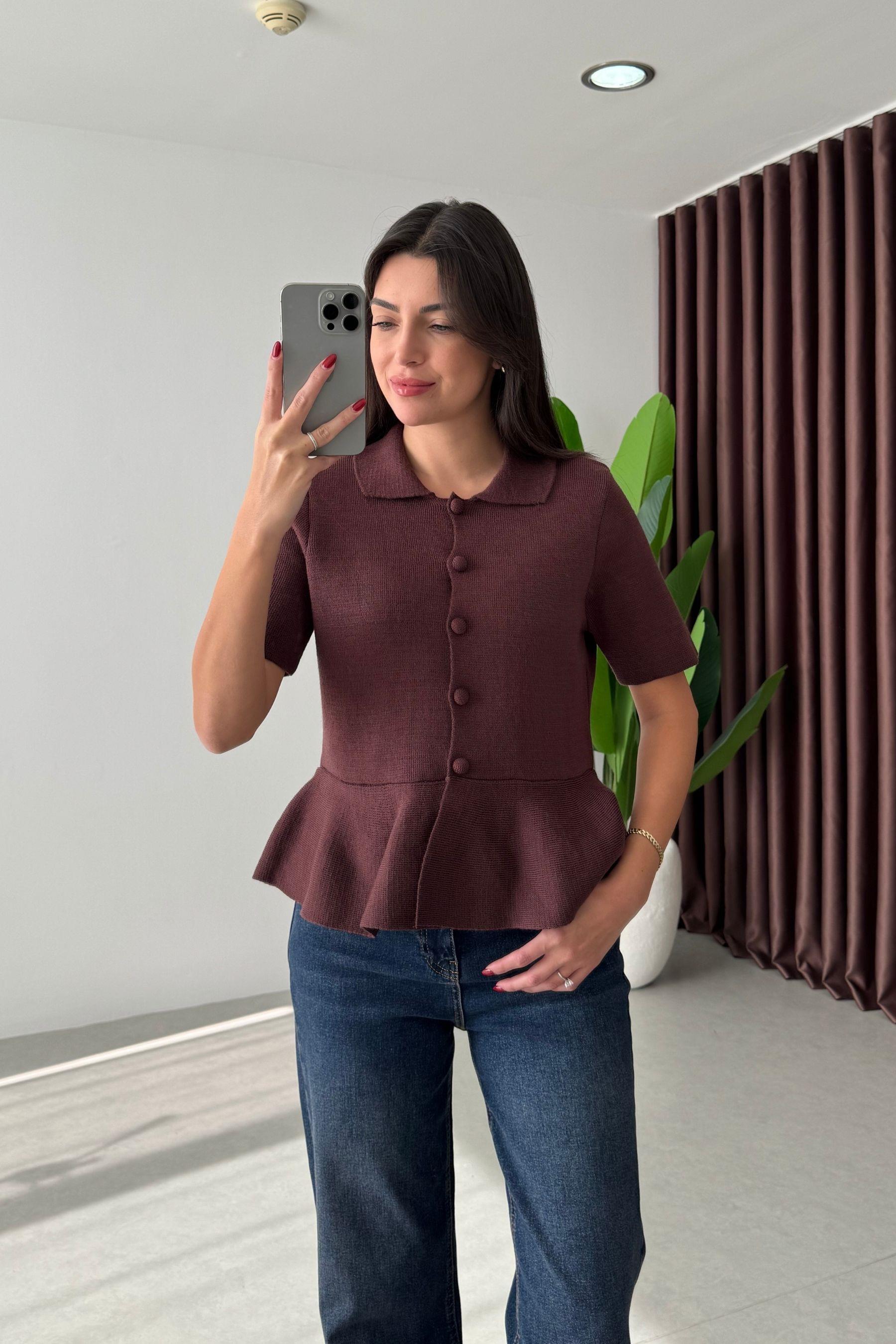 Senta Bordo Kısa Kollu Volanlı Hırka