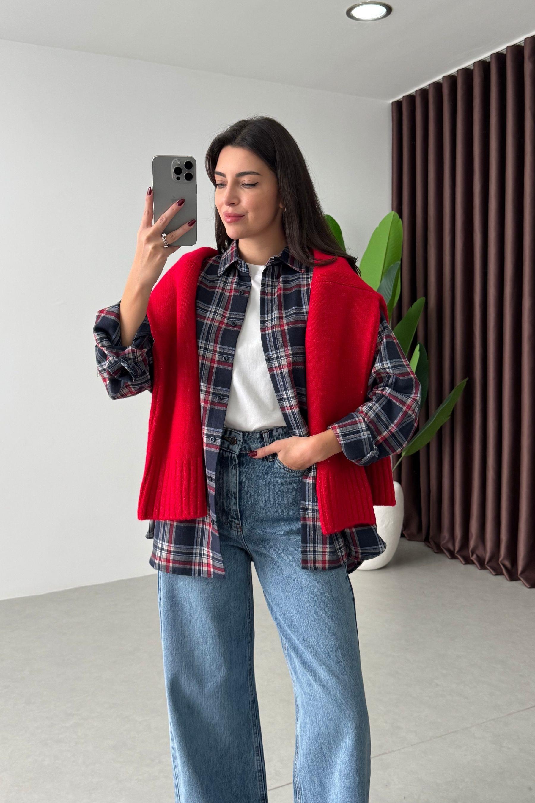 Shona Kırmızı Oversize Kazak