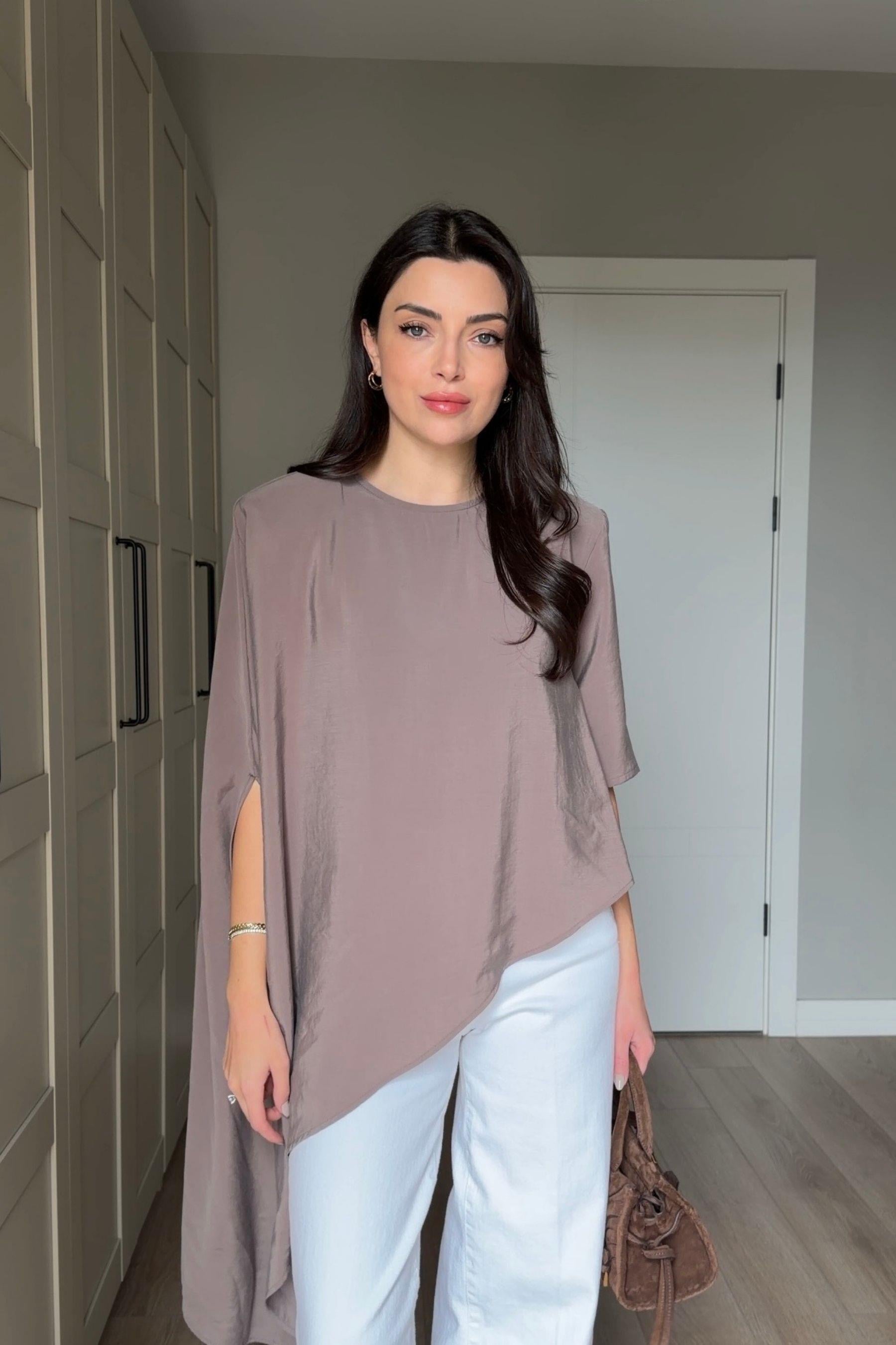 Sia Vizon Vatkalı Asimetrik Kesim Modal Bluz
