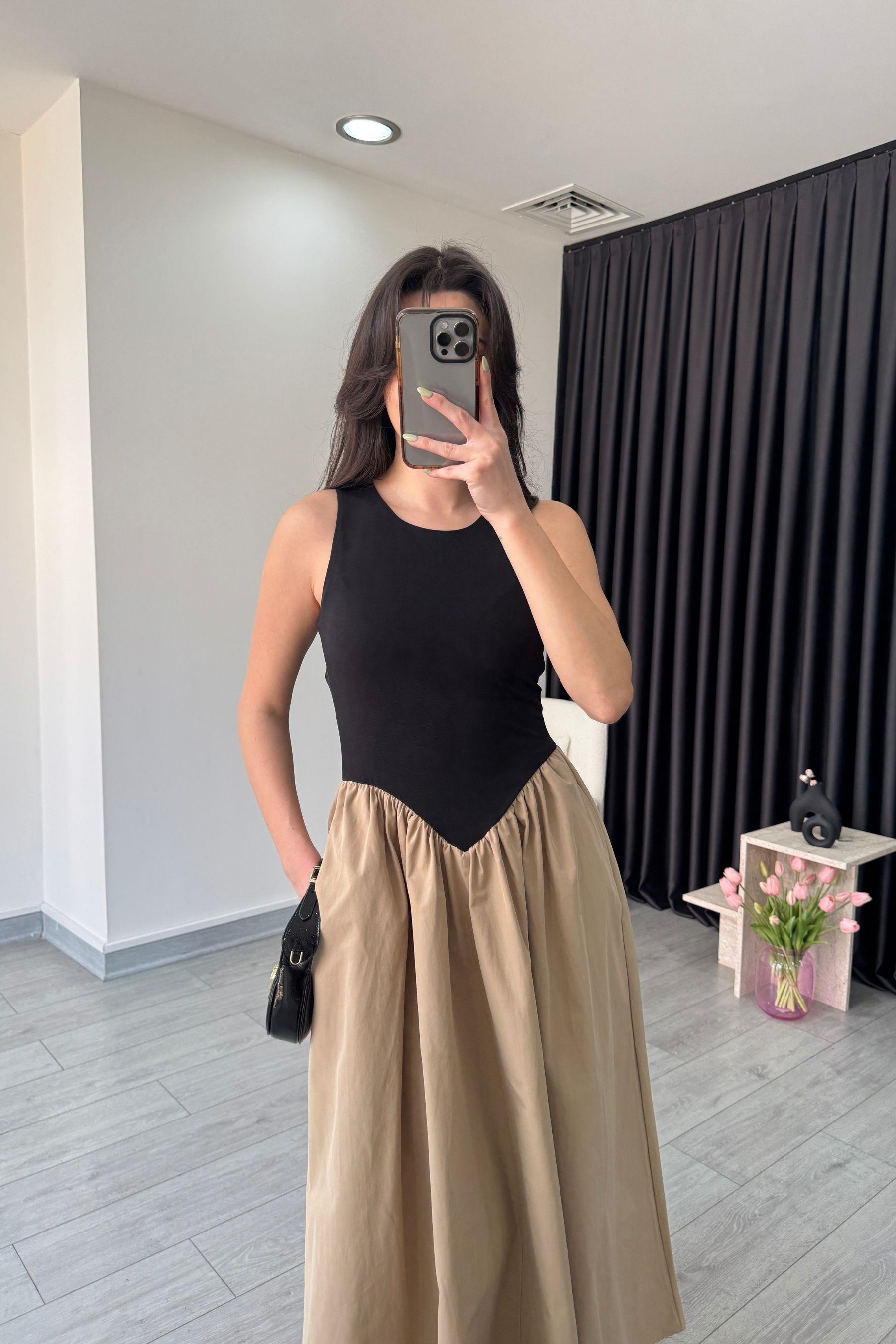 Sıfır Kol Taba Siyah Elbise