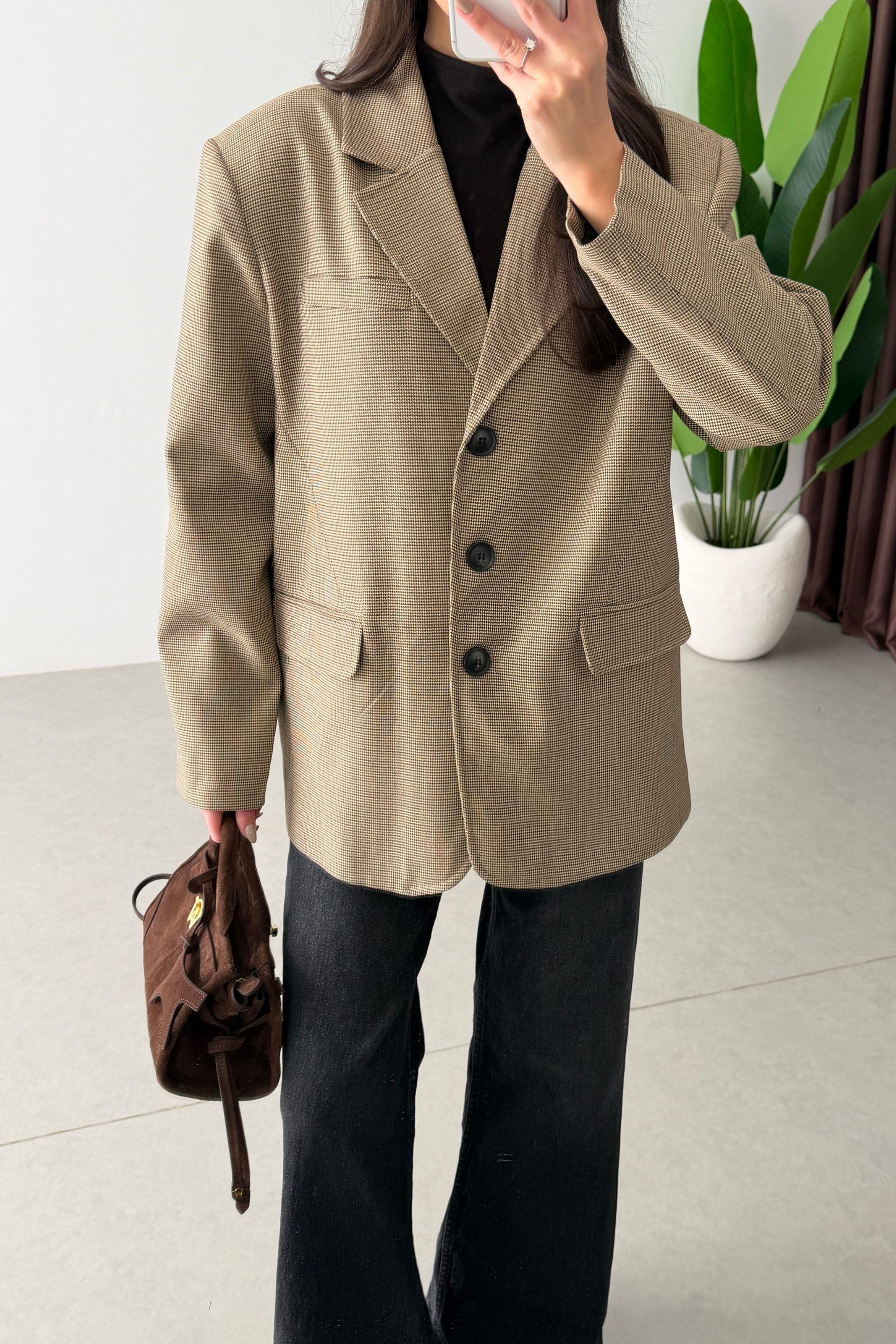 Sion Kemerli Ekose Blazer Ceket